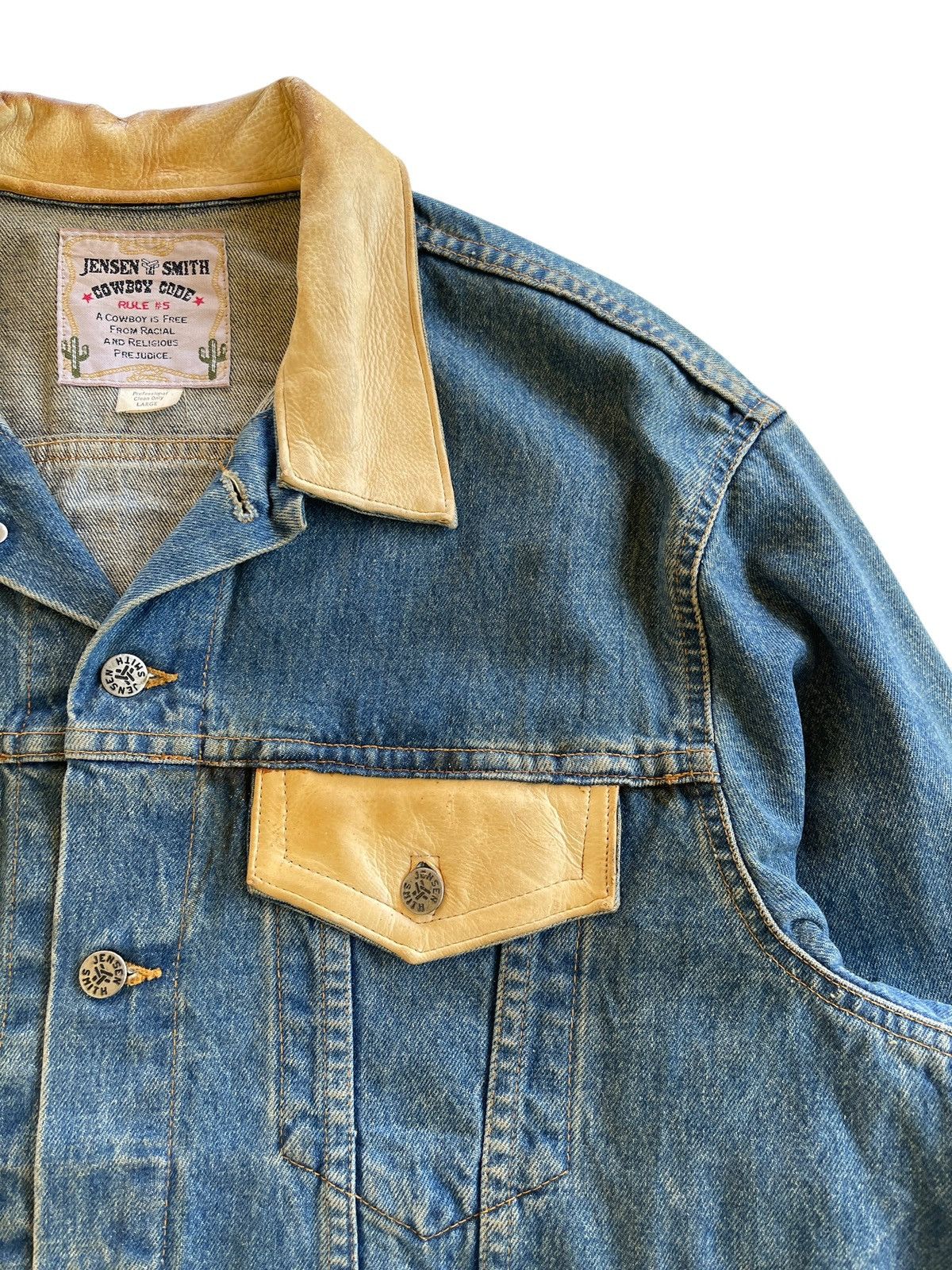 Vintage 1980s Cowboy Code Dirty Denim Jacket Size US L / EU 52-54 / 3 - 12 Thumbnail