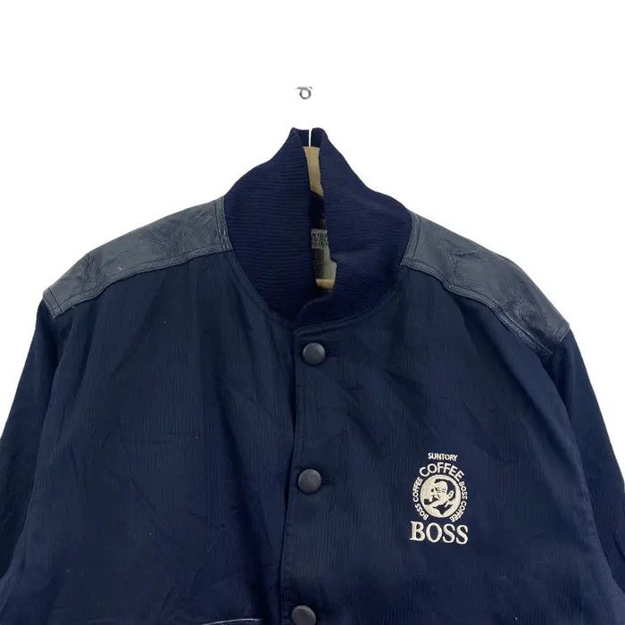 Vintage Vtg 90’ SUNTORY BOSS COFFEE Leather Varsity Jacket Trench Size US XL / EU 56 / 4 - 2 Thumbnail