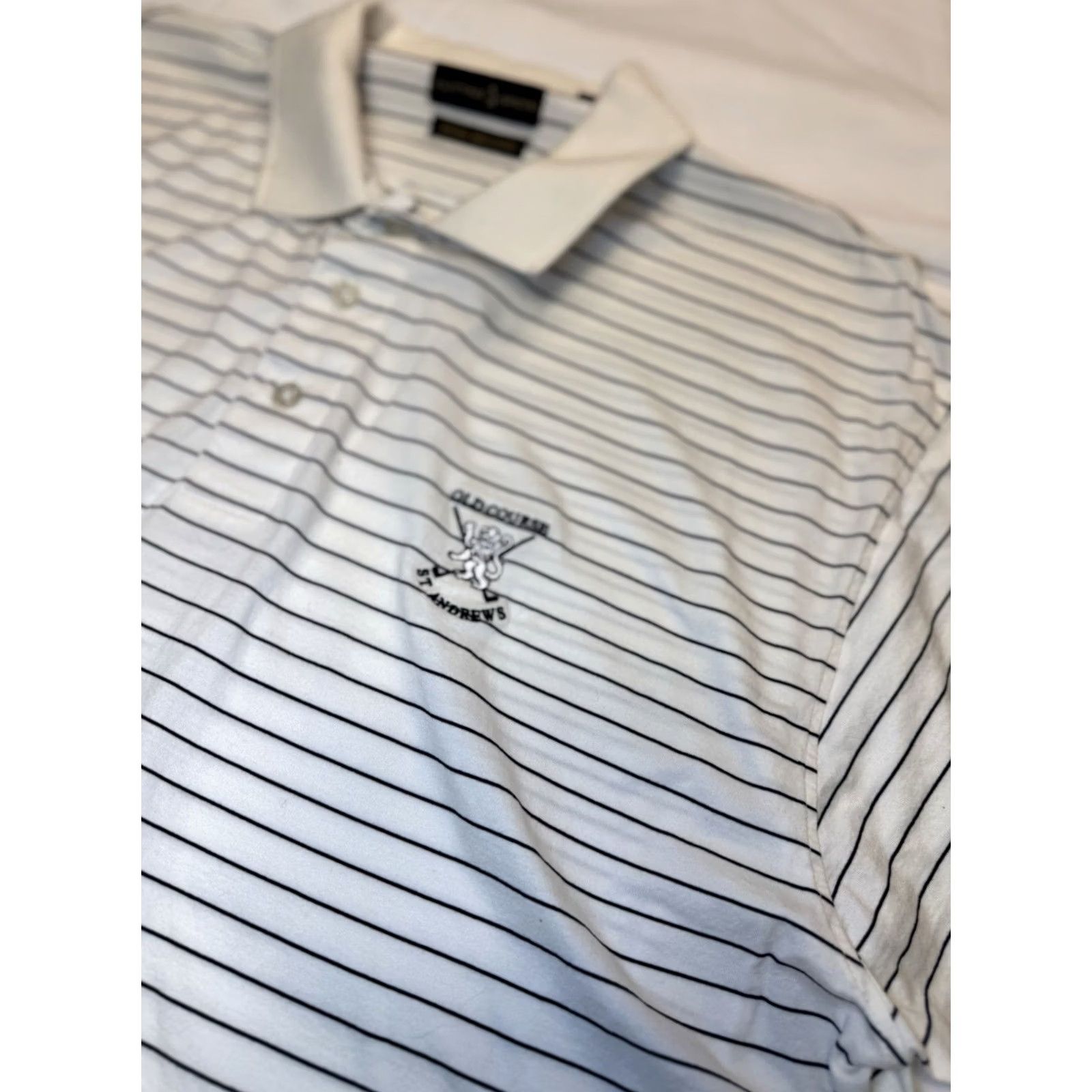 Vintage VINTAGE Cutting Green Old Course St Andrews Polo Shirt XL Regular Men White Black Striped Short Sleeve Cotton Polo Mens Size US XL / EU 56 / 4 - 3 Thumbnail