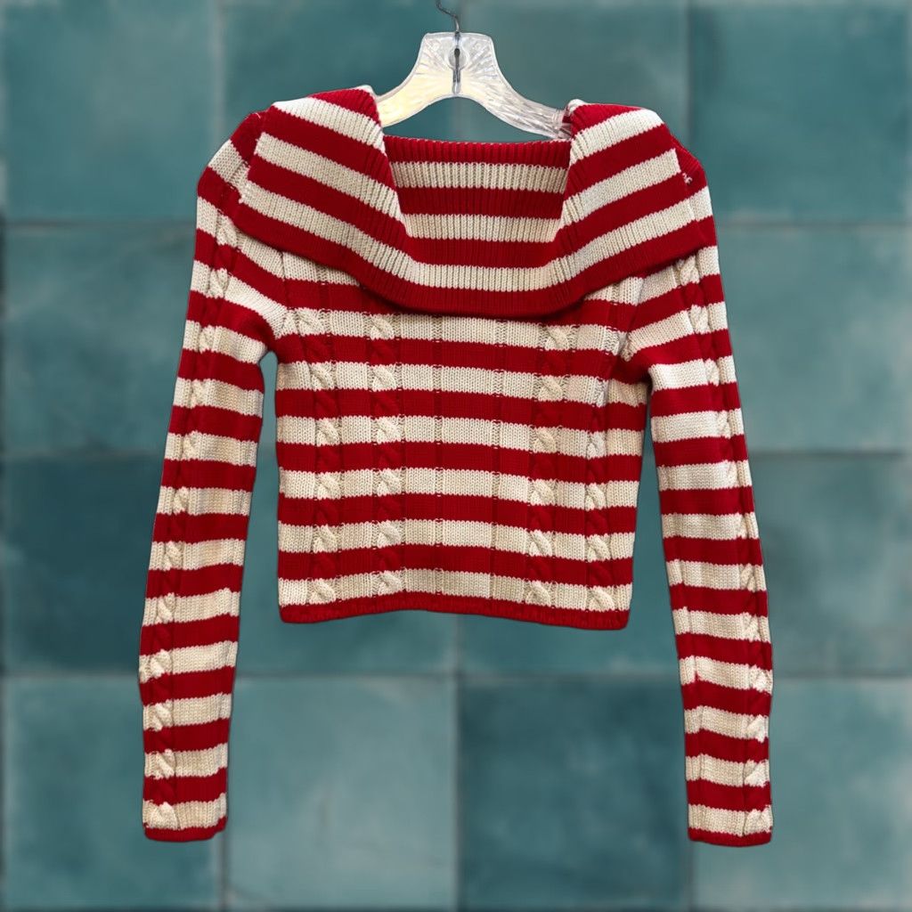 Zara Zara Cardigan Sweater XS Red White Striped Cable Knit Crop NWT Womens Size XS / US 0-2 / IT 36-38 - 1 Thumbnail