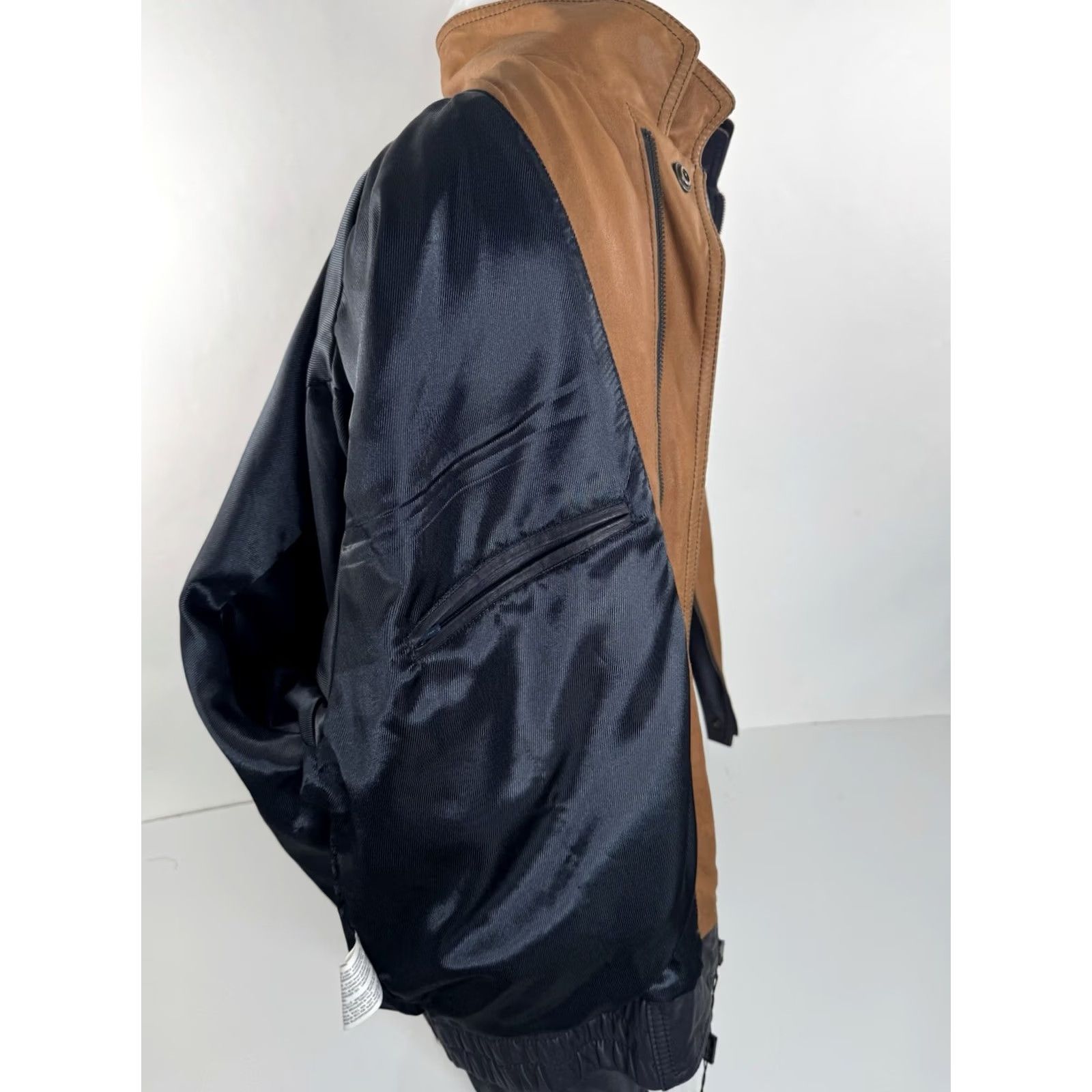 Vintage BORGO ANTICO Bomber Jacket 2 Tone Soft LEATHER Mens 50 Dark Gray / Brown Leather Jacket Mens Bomber 50 EXCELLENT Size US M / EU 48-50 / 2 - 7 Thumbnail