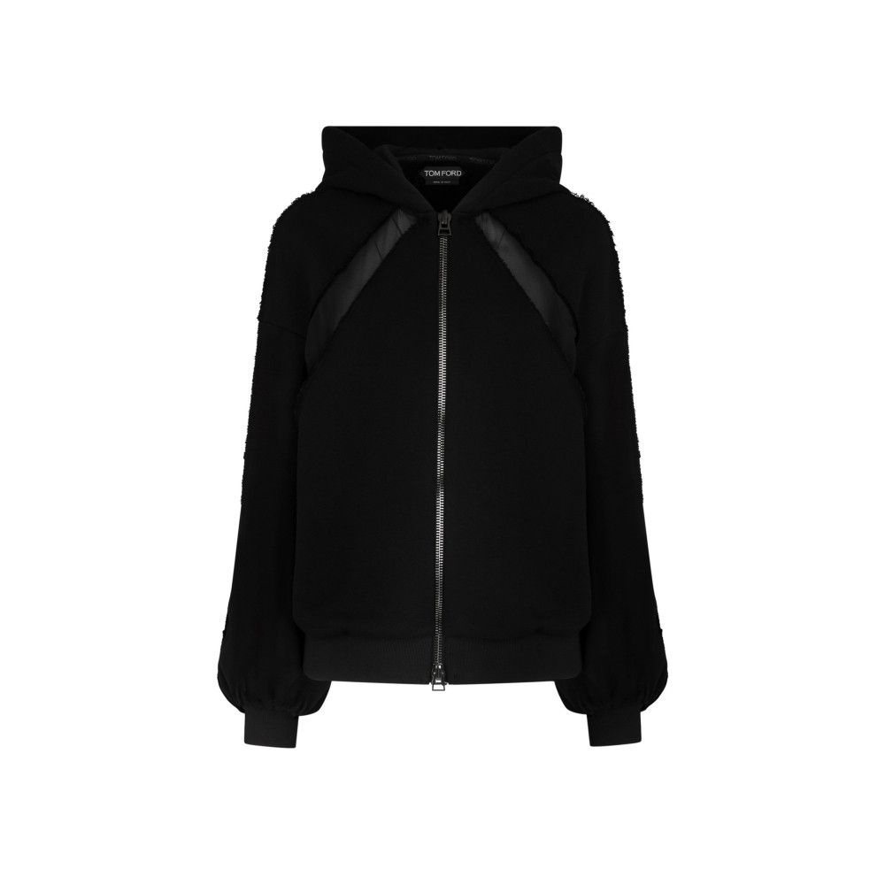 o1loc1c0924 FLJ047 Cotton Fleece Zip Jacket in Black