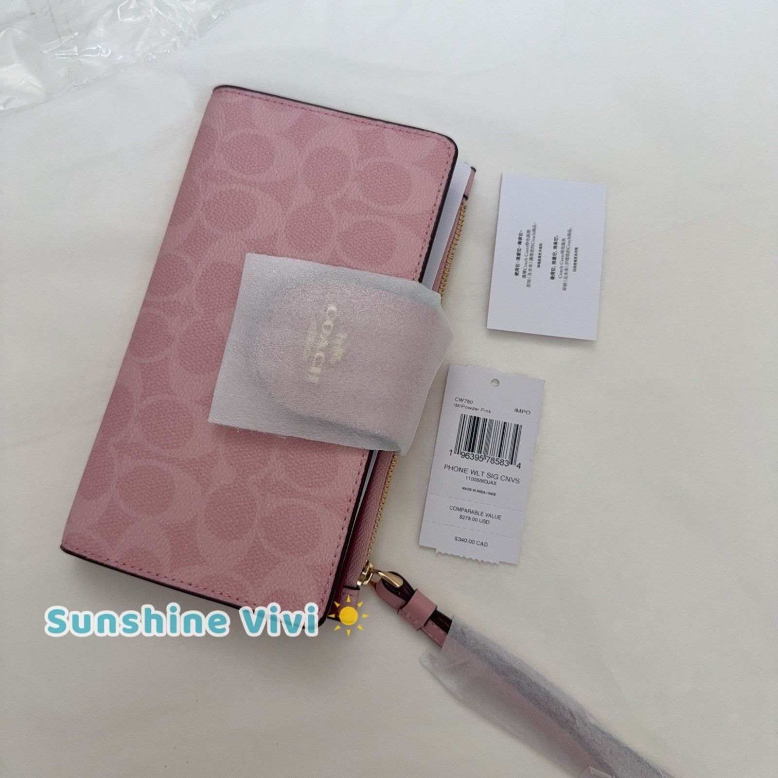 Coach NWT Coach Phone Wallet Signature Canvas CW780 Powder Pink Size ONE SIZE - 1 Thumbnail