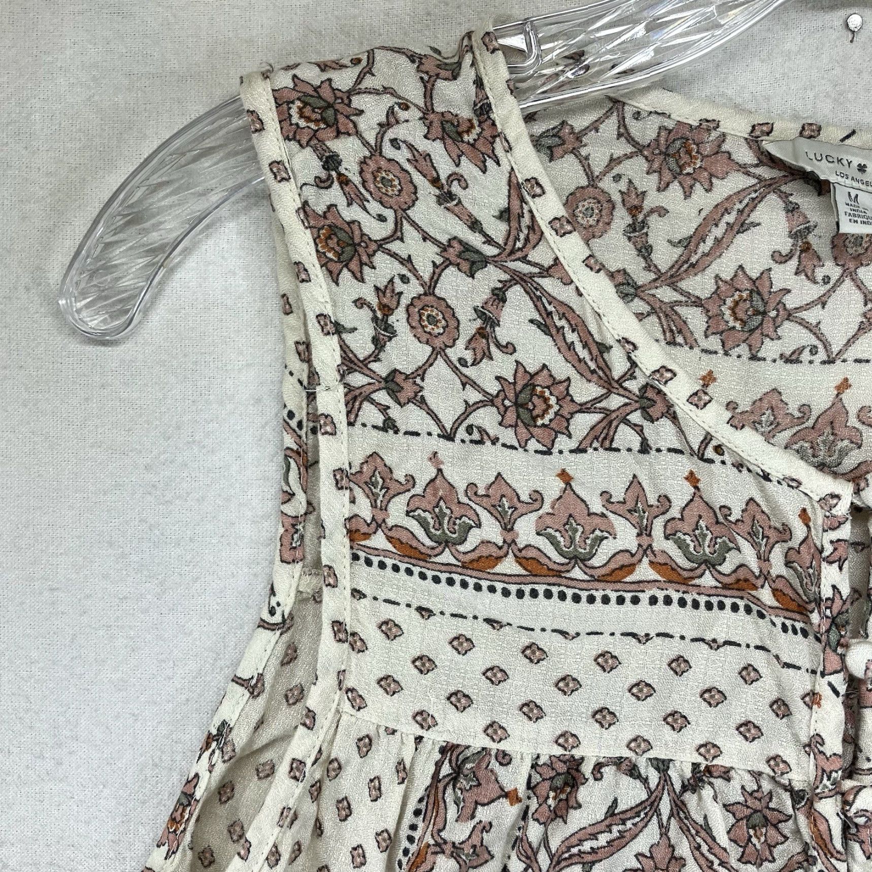 Lucky Brand Lucky Brand Tank Women M Beige Viscose Button Front 90s Geometric Daisy Boho Casual Summer Womens Size M / US 6-8 / IT 42-44 - 7 Thumbnail