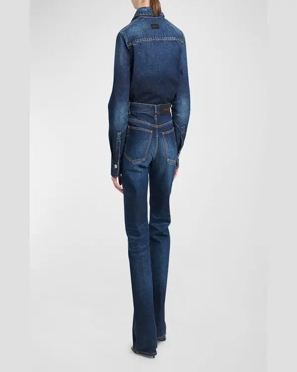 Salvatore Ferragamo o1s1rm0126 Seam Detail Straight-leg Jeans in Blue Size 26" / US 2 / IT 38 - 3 Thumbnail