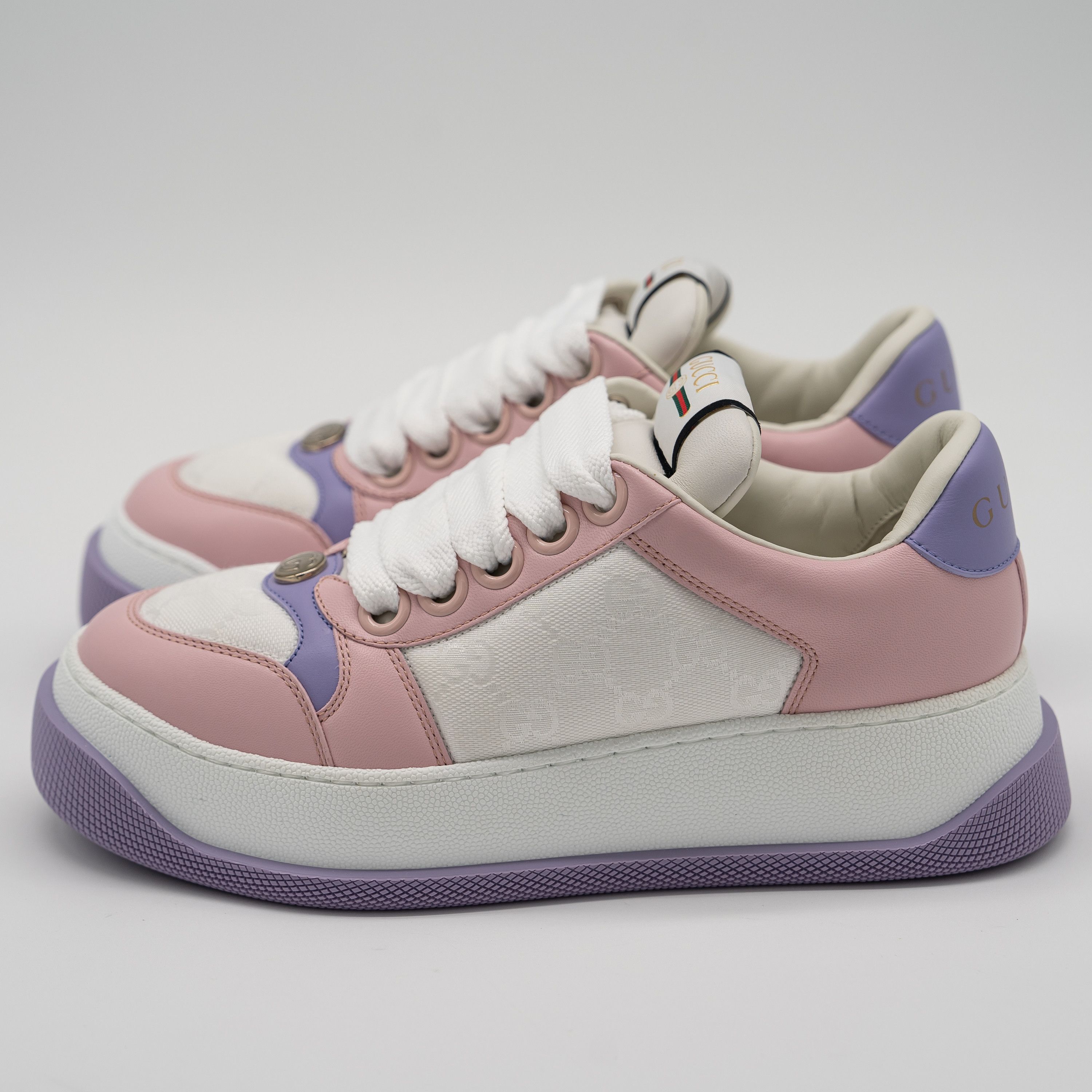 Gucci 7 US Gucci Double Screener Pink Puple Leather Sneakers GG Size US 7 / IT 37 - 4 Thumbnail