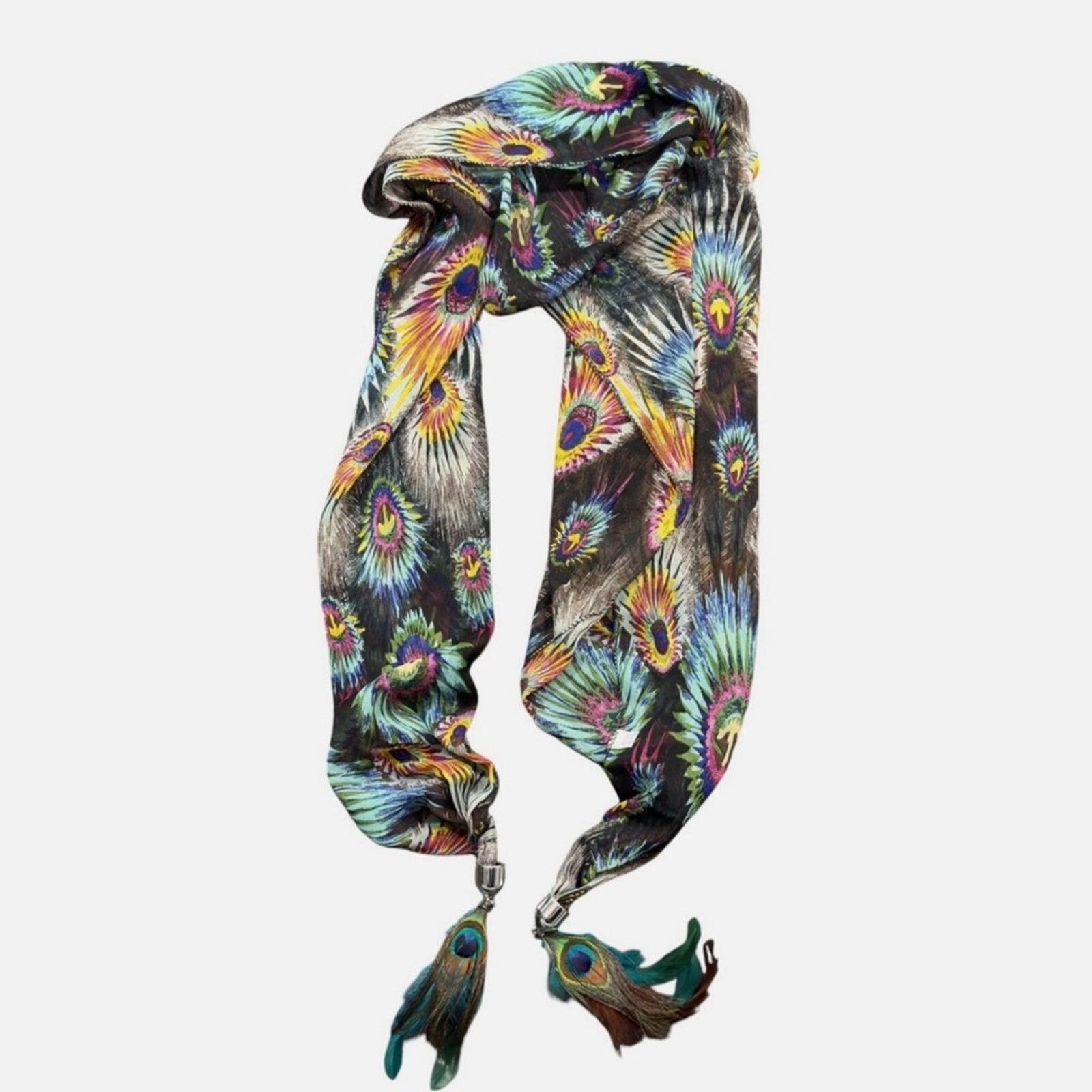 Other Peacock Feather Print Scarf Beach vacation Vintage Y2K Size ONE SIZE - 1 Thumbnail