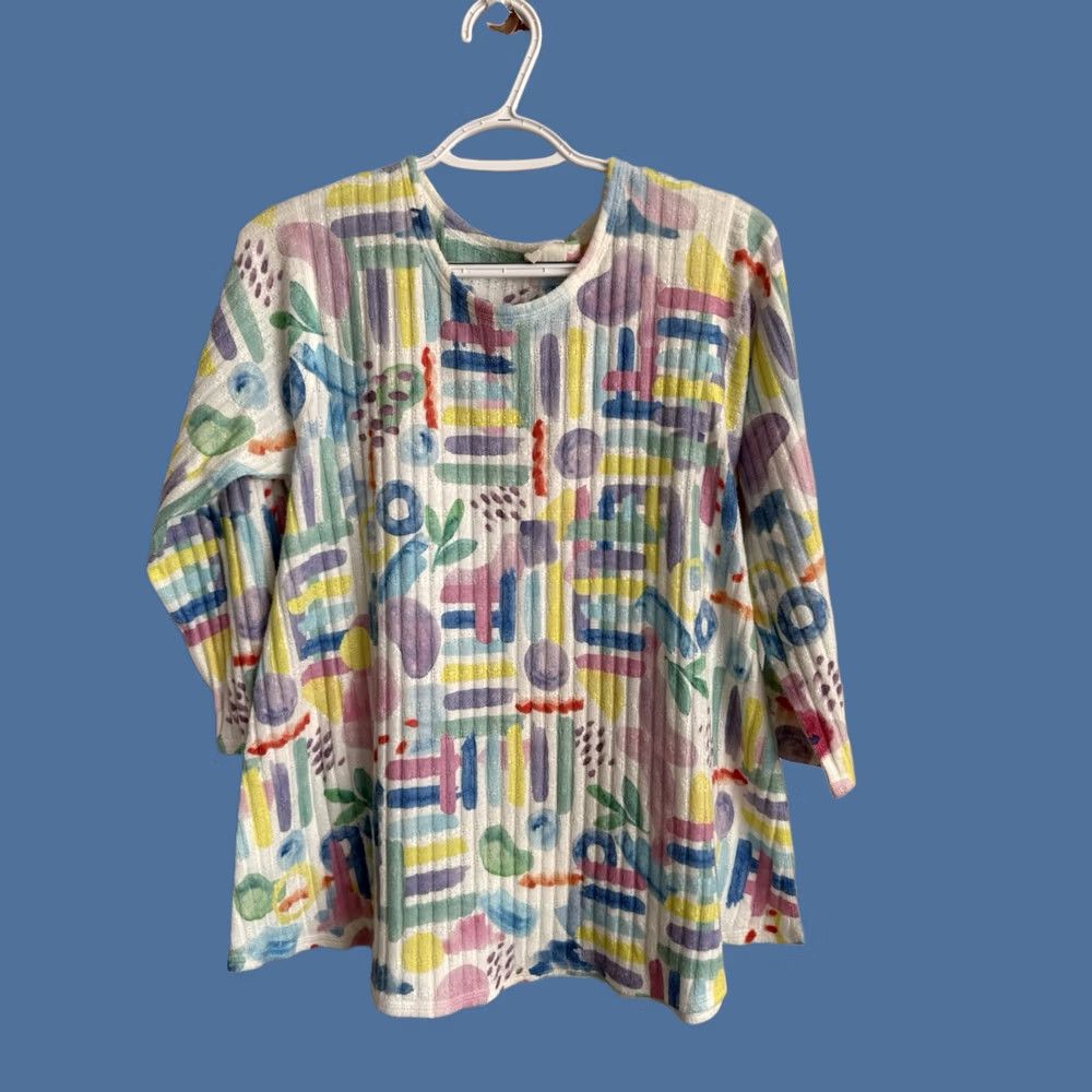 Vintage Pastel Geometric Shirt Medium Womens Artsy Wearable Art Tunic Size M / US 6-8 / IT 42-44 - 1 Thumbnail