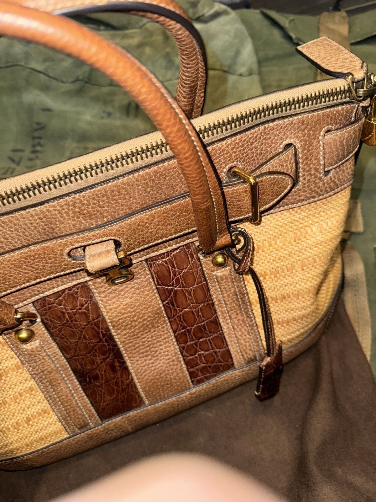 Gucci Vintage Gucci Raffia and Crocodile Handle Bag Size ONE SIZE - 14 Thumbnail