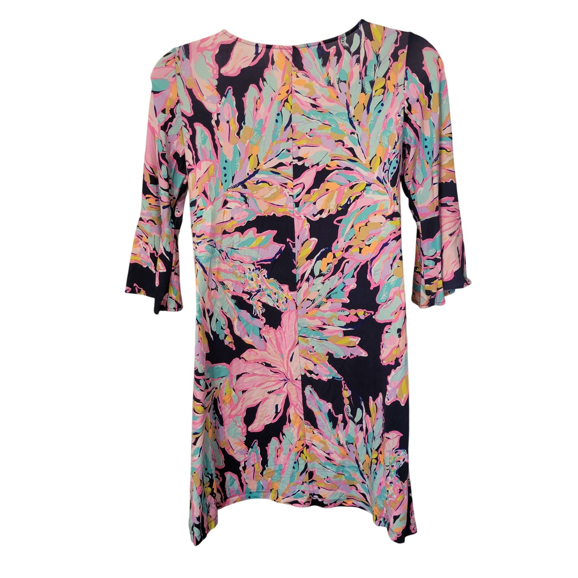 Lilly Pulitzer Lilly Pulitzer L Floral Print Dress OPHELIA Bell Sleeves Nav Size L / US 10 / IT 46 - 4 Thumbnail