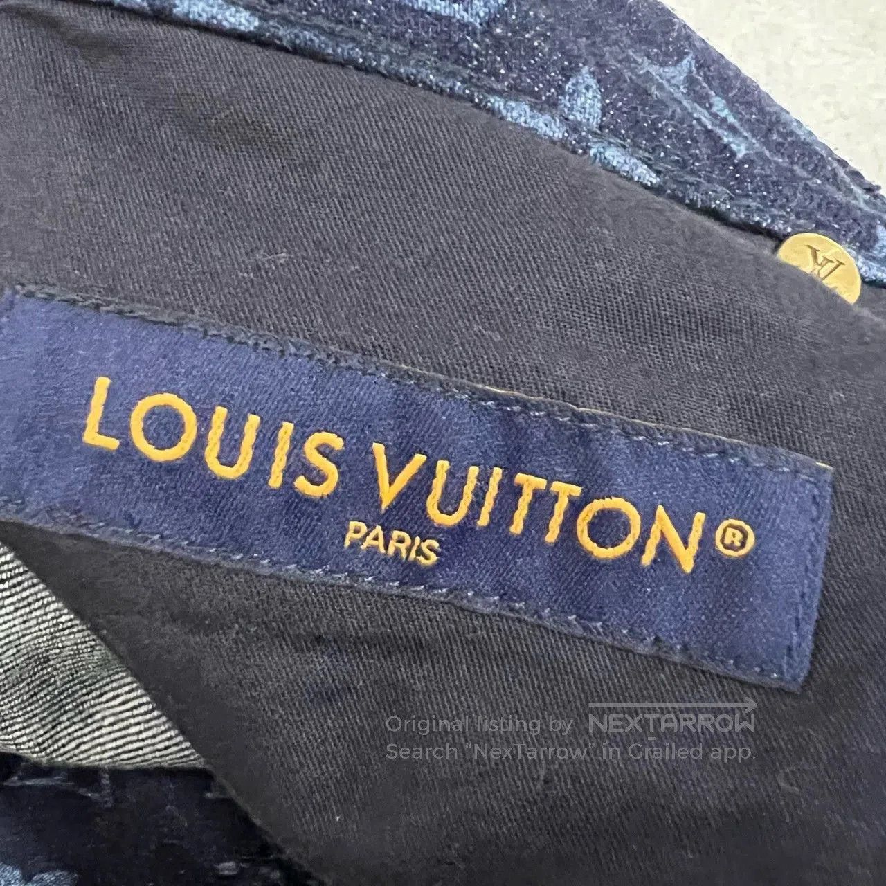 louis vuitton denim pants with monogram print.