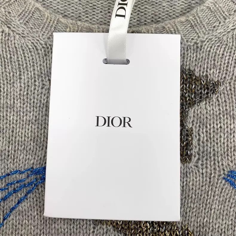 Dior Dior Gray star and moon pattern embroidered cashmere sweat Size XS / US 0-2 / IT 36-38 - 6 Thumbnail