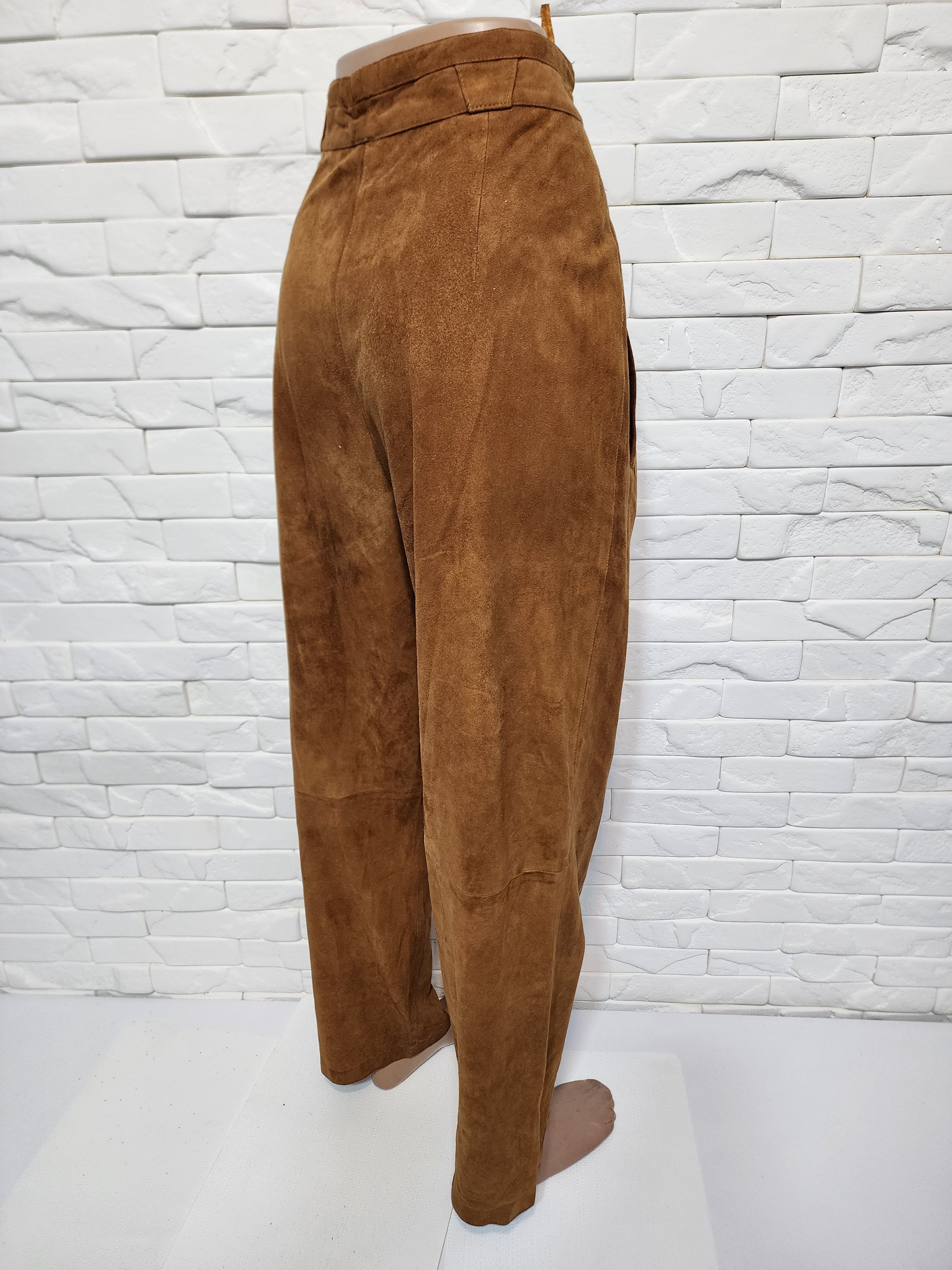 Genuine Leather Brown women's suede pants with pockets. Size 30" / US 8 / IT 44 - 6 Thumbnail