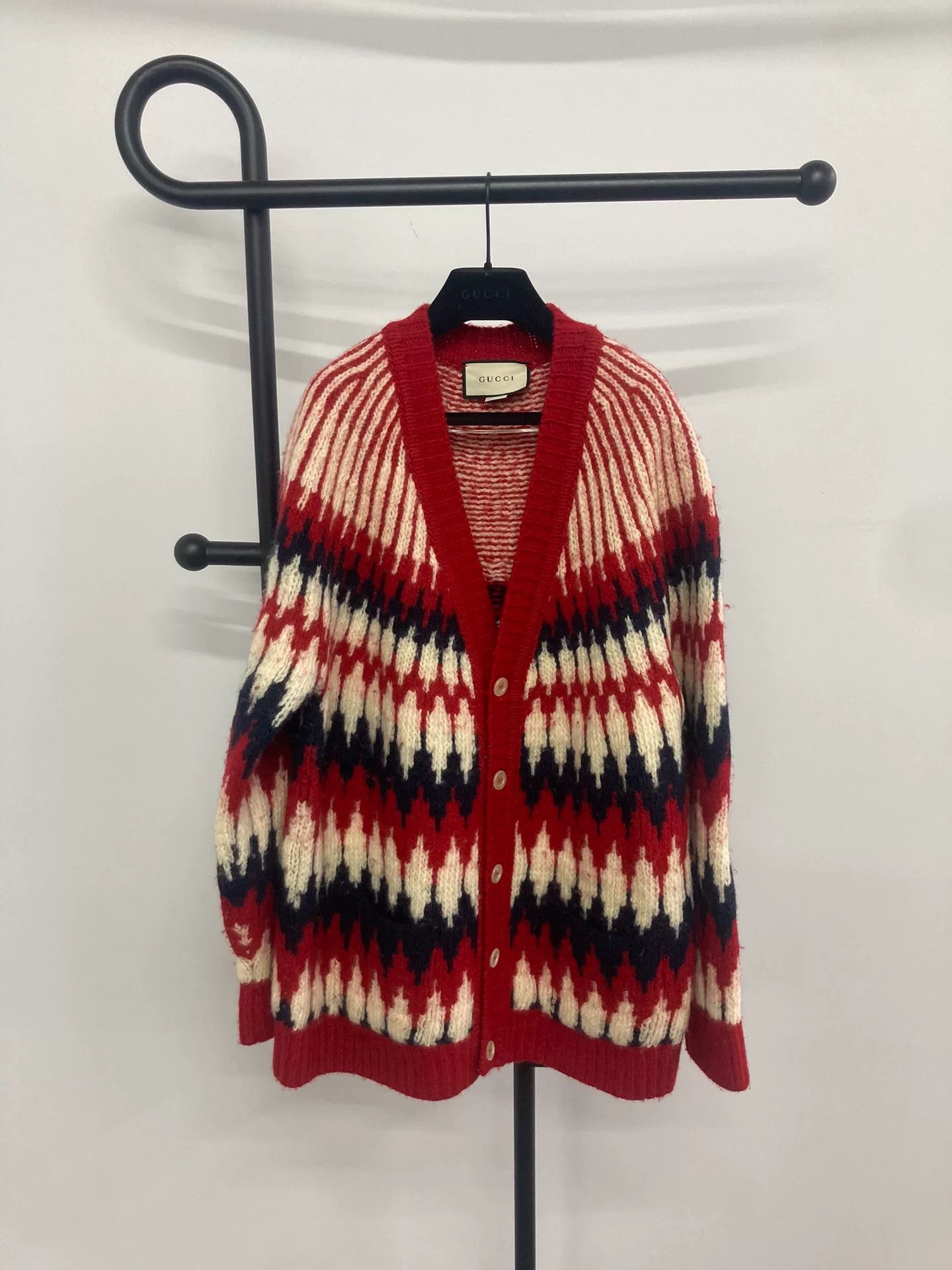 Gucci Gucci Red Printed Wool Cardigan Size M / US 6-8 / IT 42-44 - 1 Thumbnail