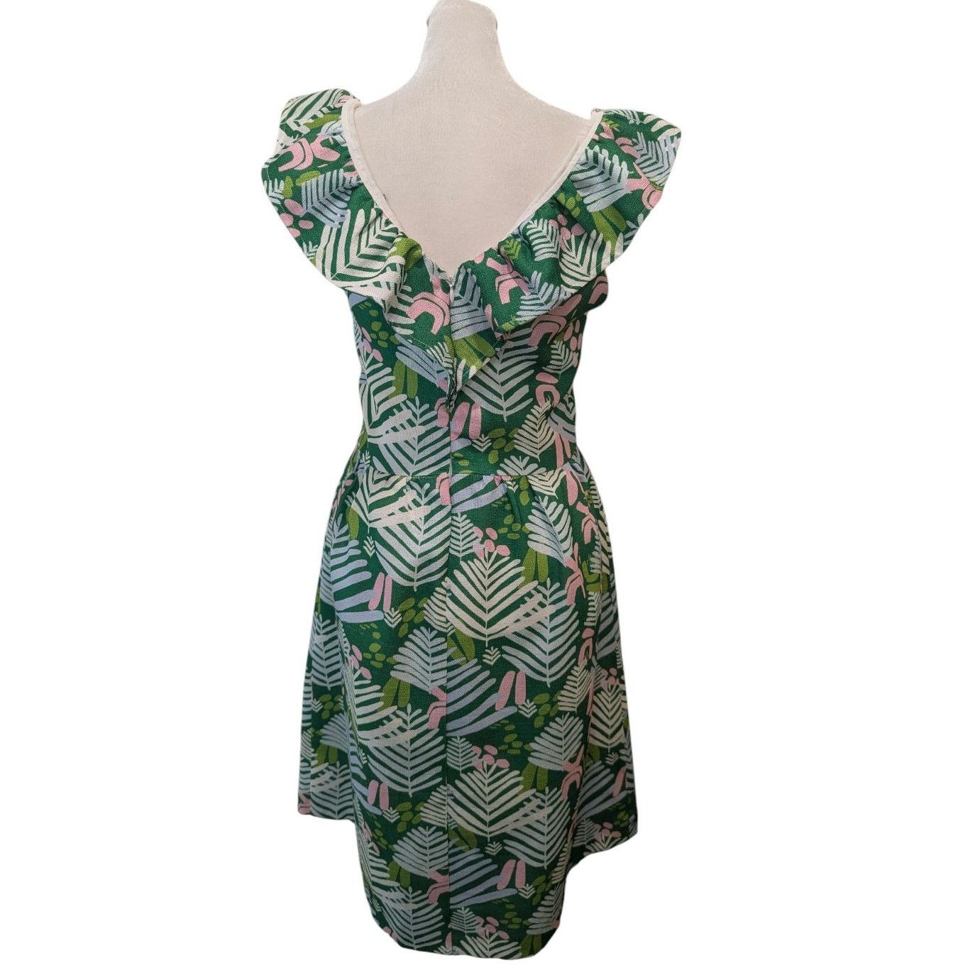 Other CK Bradley Edith Mini Green Leaf Ruffle Dress X-Small Size XS / US 0-2 / IT 36-38 - 3 Thumbnail