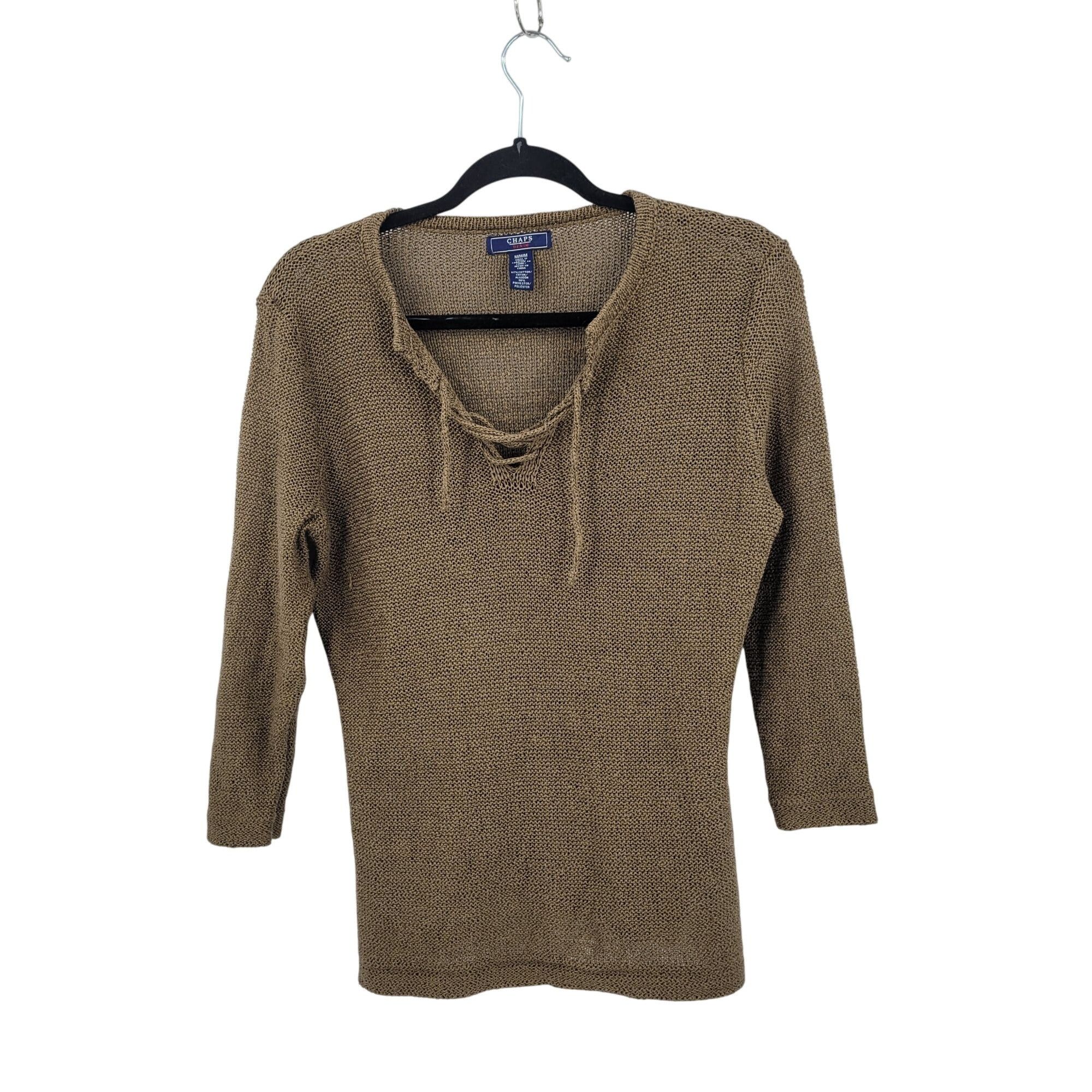 Chaps Vtg Chaps Denim Womens Army Green Open Knit Sweater Sz M Tie Size M / US 6-8 / IT 42-44 - 1 Thumbnail