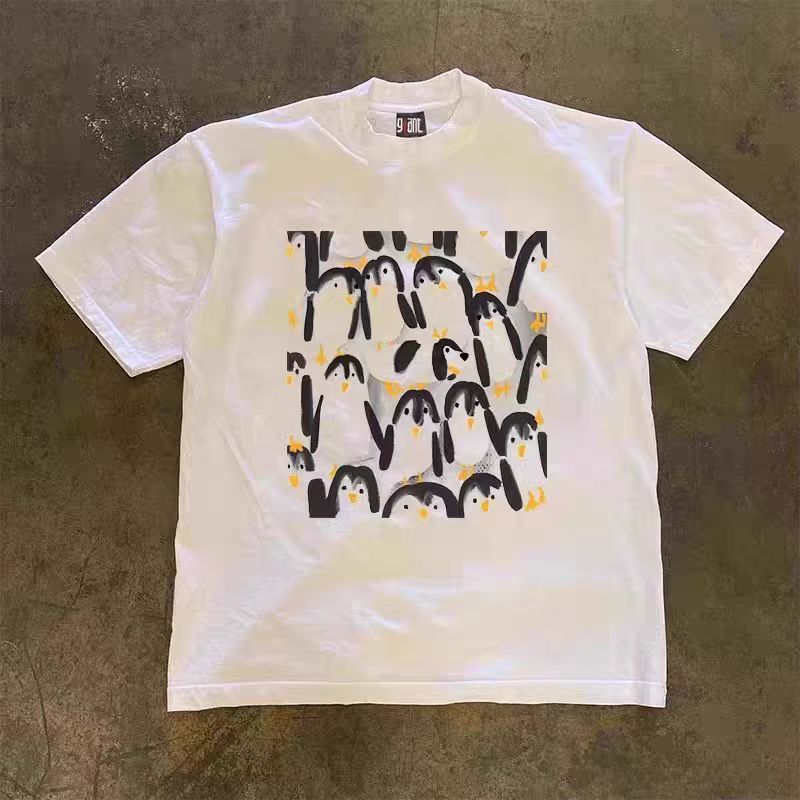 Vintage White retro penguin print cotton t-shirt Size US M / EU 48-50 / 2 - 1 Thumbnail