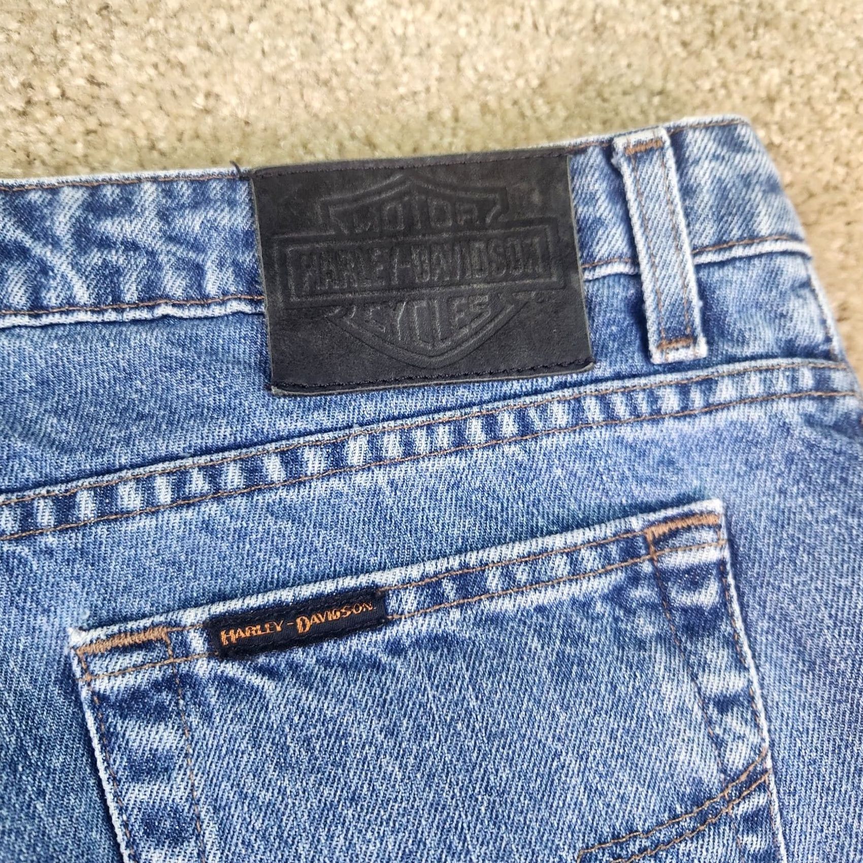 Harley Davidson VINTAGE Harley Davidson Womens Jeans Size 12 36in Waist 31in Inseam Straight Biker Blue B903 Size 25" / US 0 / IT 36 - 6 Thumbnail