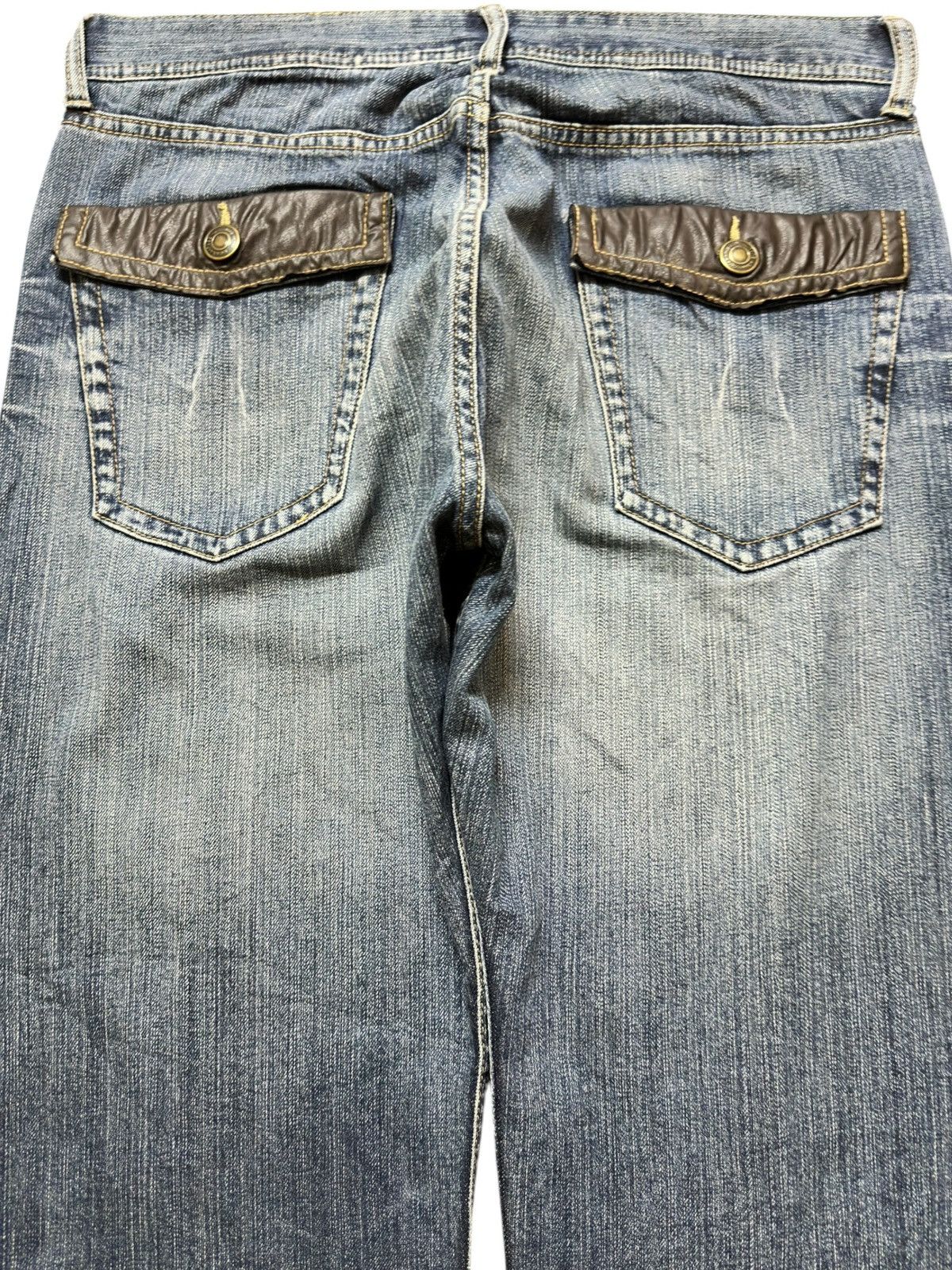 POST ARCHIVE FACTION (PAF) Vintage Japanese Brand Baggy Wide Leg Leather Pocket Denim Size US 34 / EU 50 - 5 Thumbnail