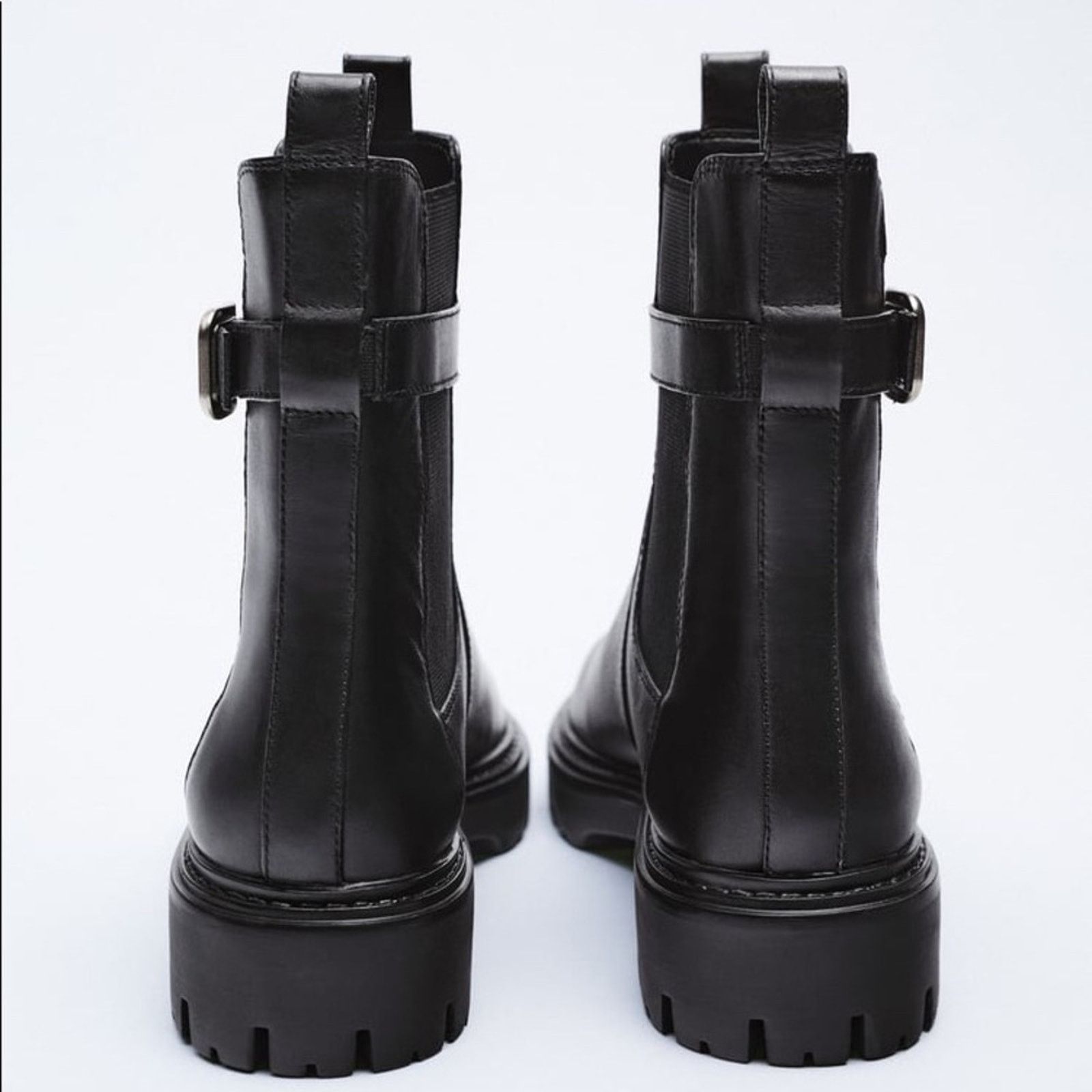 Zara ZARA LEATHER ANKLE BOOTS WITH BUCKLE BLACK Size US 10 / IT 40 - 7 Thumbnail