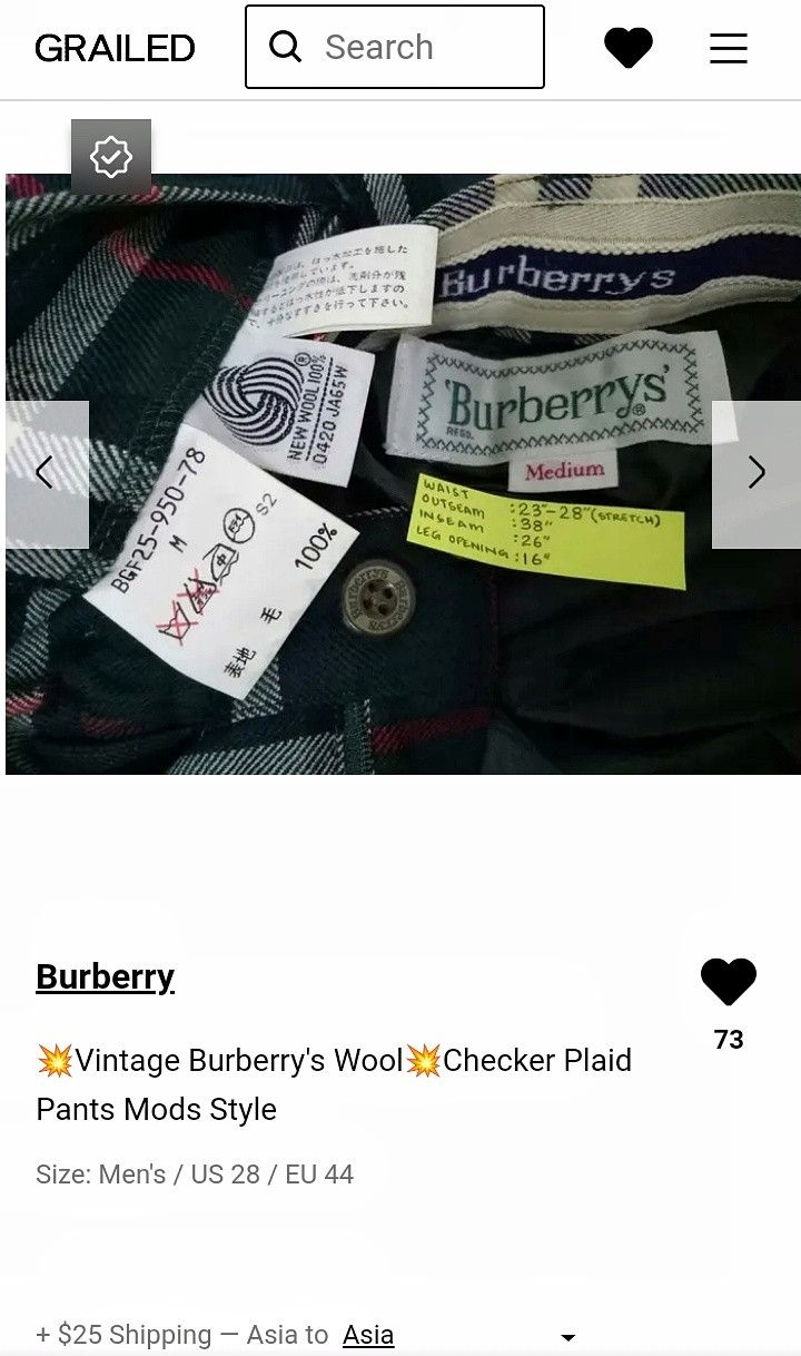Burberry 💥Vintage Burberry's Wool💥Checker Plaid Pants Mods Style Size US 28 / EU 44 - 18 Thumbnail