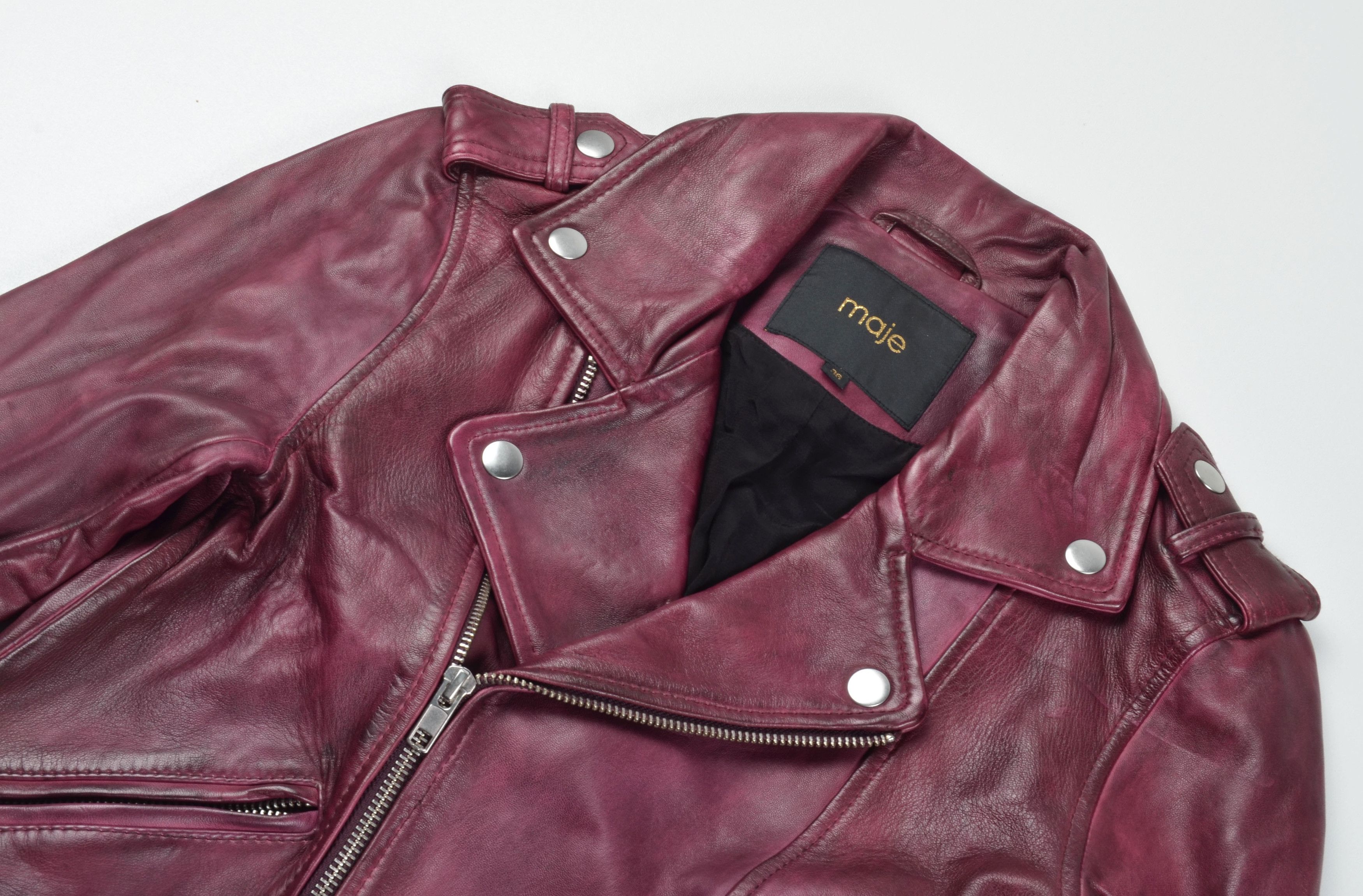 Maje Maje Burgundy Lamb Leather Biker Moto Punk Jacket Size S / US 4 / IT 40 - 2 Thumbnail
