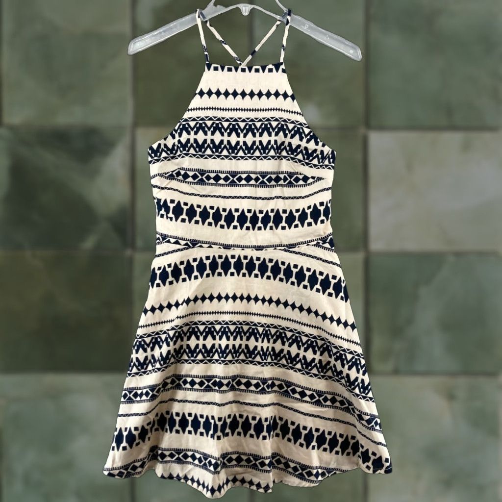 Vintage JOA Womens Dress A-Line Halter Knee Length Beige Khaki Small/Medium NWT Geometric Pattern (M) Size M / US 6-8 / IT 42-44 - 1 Thumbnail