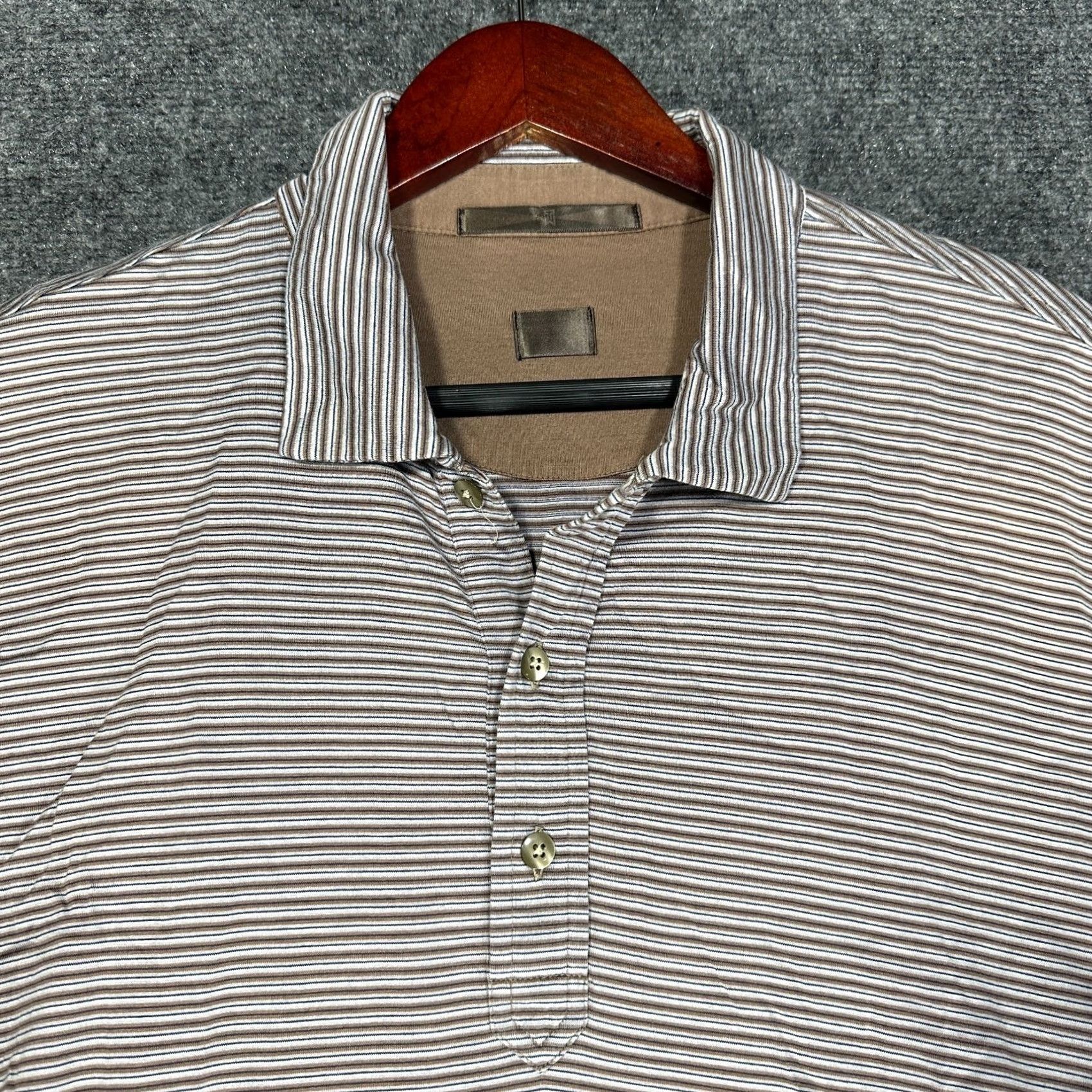 Vintage Tiger Woods Polo Shirt Mens M Brown Blue Stripe Short Sleeve Cotton Knit Shirt Ladies? Size US M / EU 48-50 / 2 - 4 Thumbnail