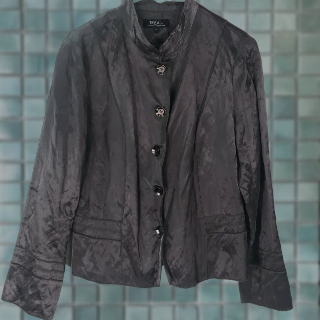 Vintage Tribal Womens Jacket Black Regular Button Front Long Sleeves Casual Size 10 Size L / US 10 / IT 46 - 1 Thumbnail