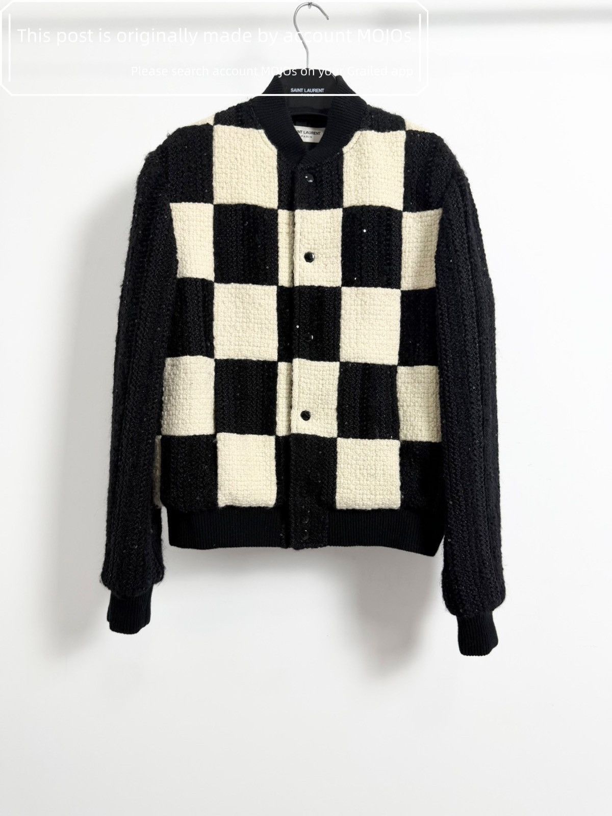 Sz 46 Saint Laurent Paris 19ss Check Board Knitwear Jacket in Black, Men's