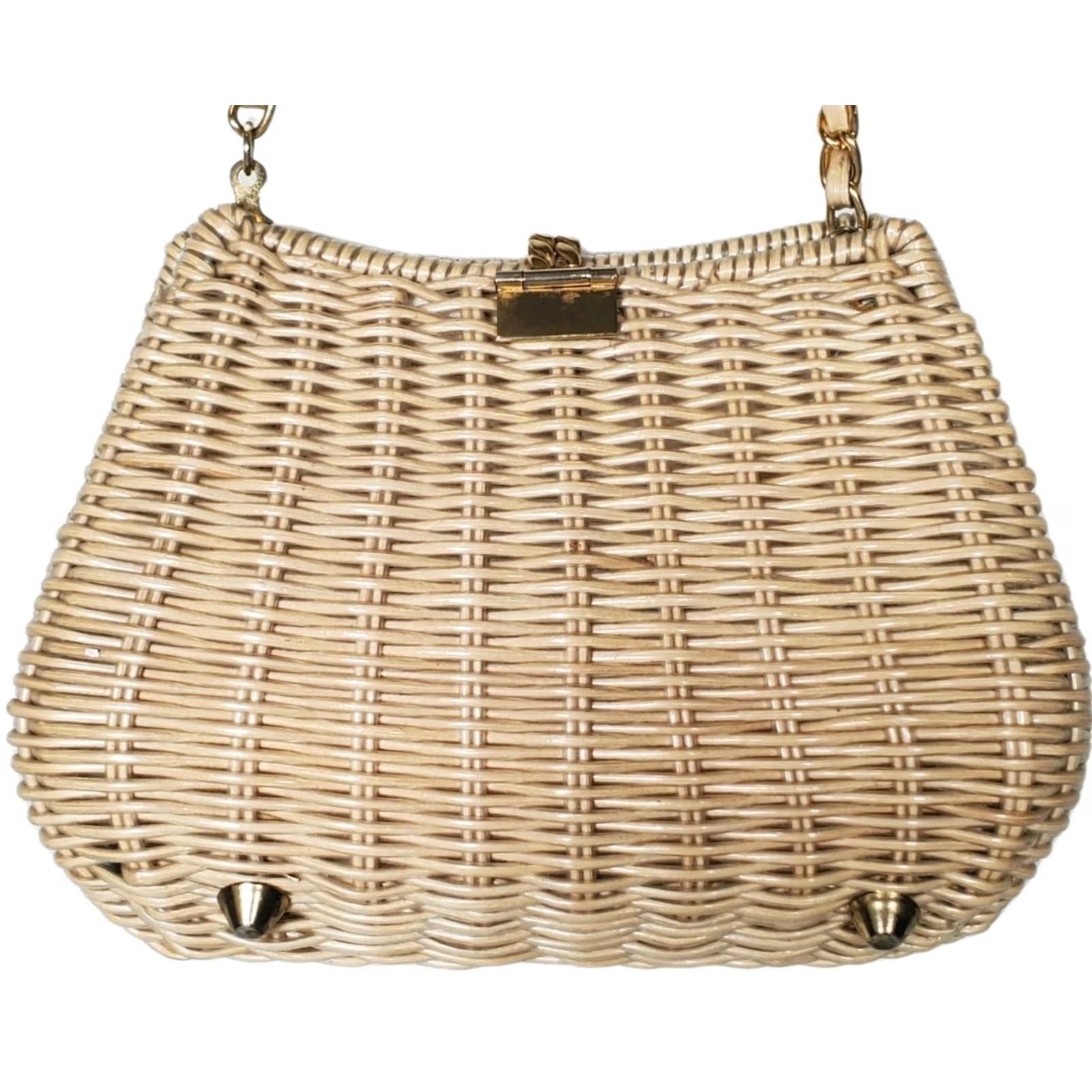 Asket VINTAGE Crossbody Bag Natural Wicker Woven Basket with Metal Foldover Clasp, Vinyl Coated, Small, Classic Retro, Womens Size S / US 4 / IT 40 - 4 Thumbnail