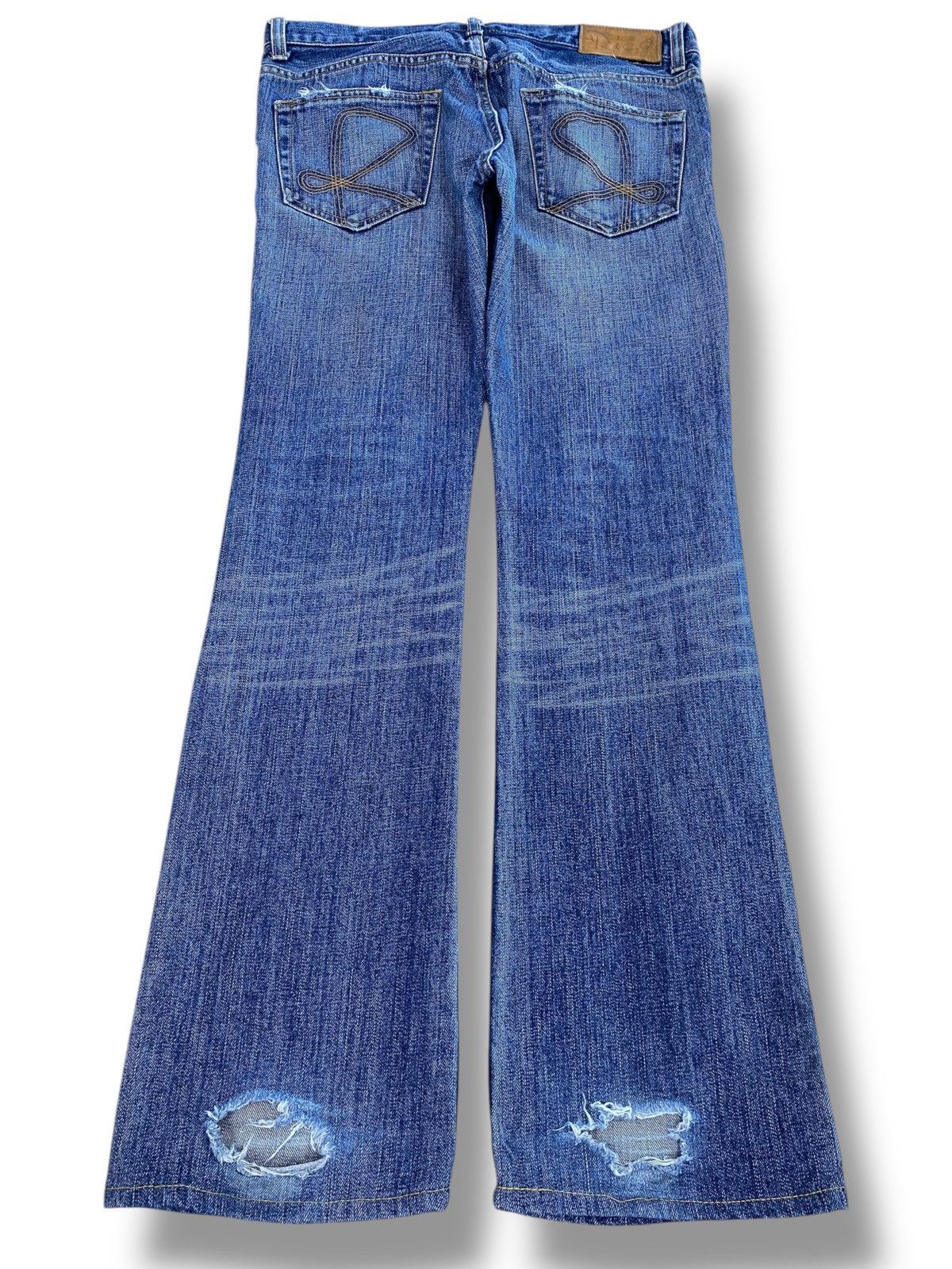 Japanese Brand Blue Wash Distressed Style Flare Jeans
