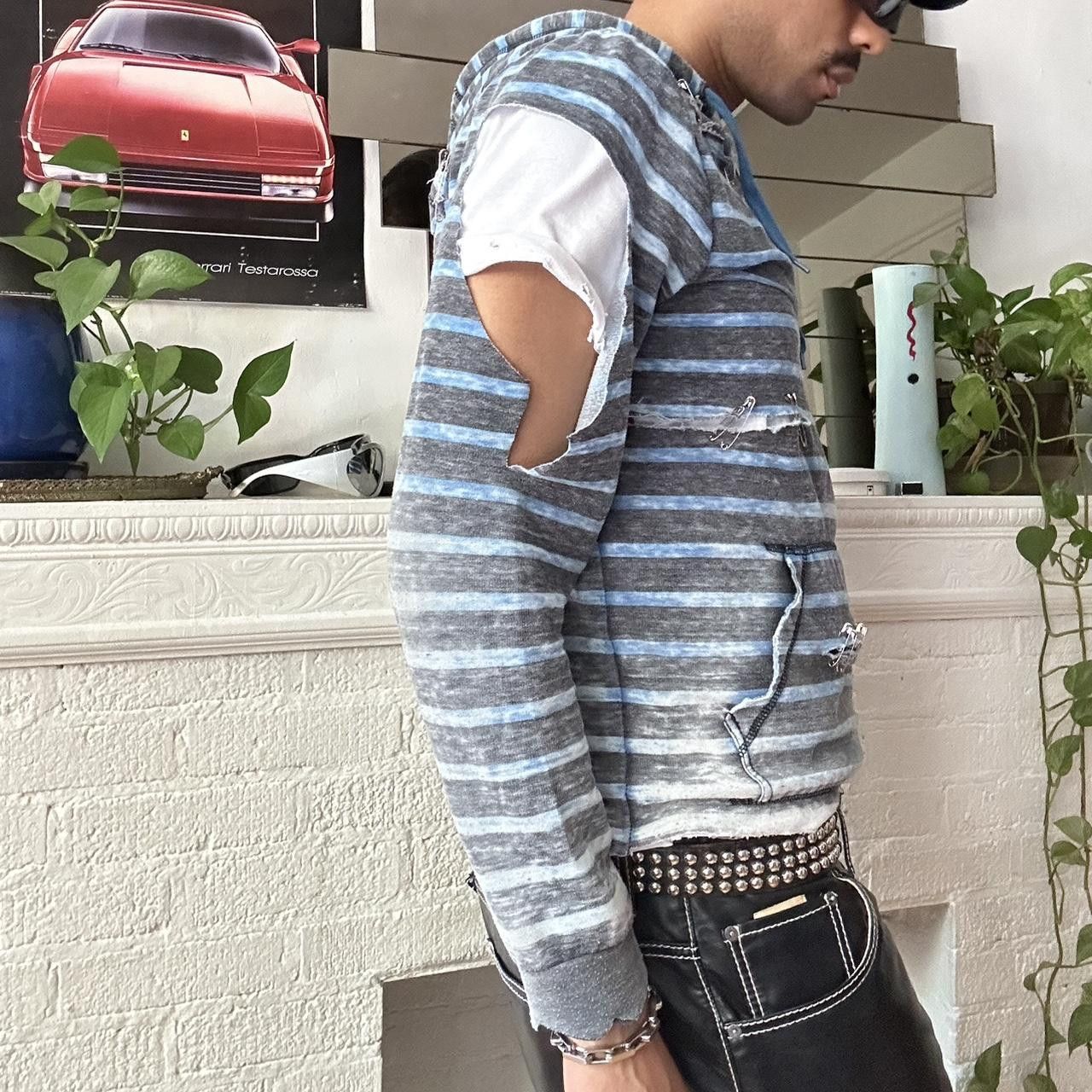Other ASTROBOI* Blue Striped Punk Safety Pin Sweatshirt - Medium Size US M / EU 48-50 / 2 - 6 Thumbnail