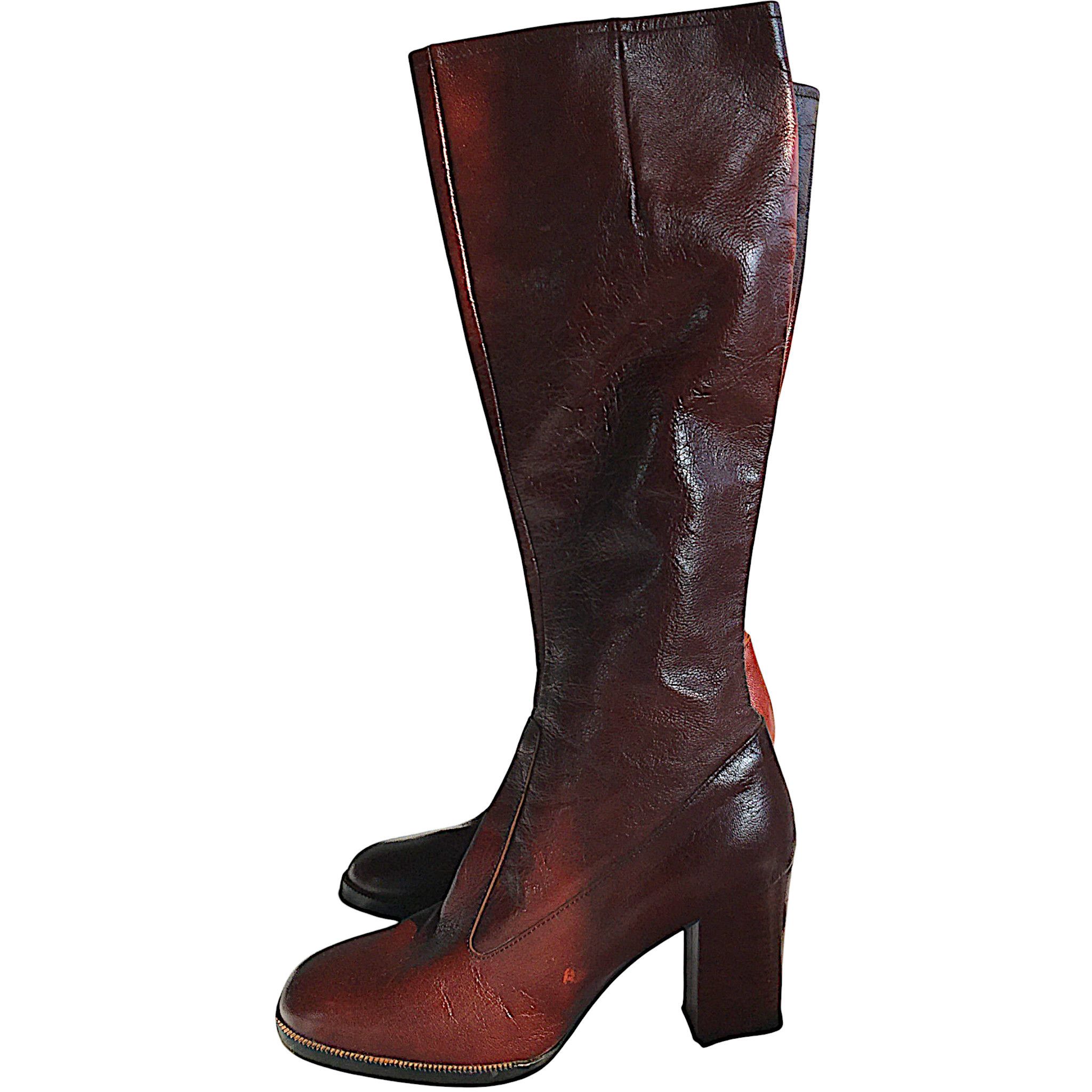 Vintage Burgundy Leather Boots - High Block Heel - France 70s Size US 6 / IT 36 - 7 Thumbnail