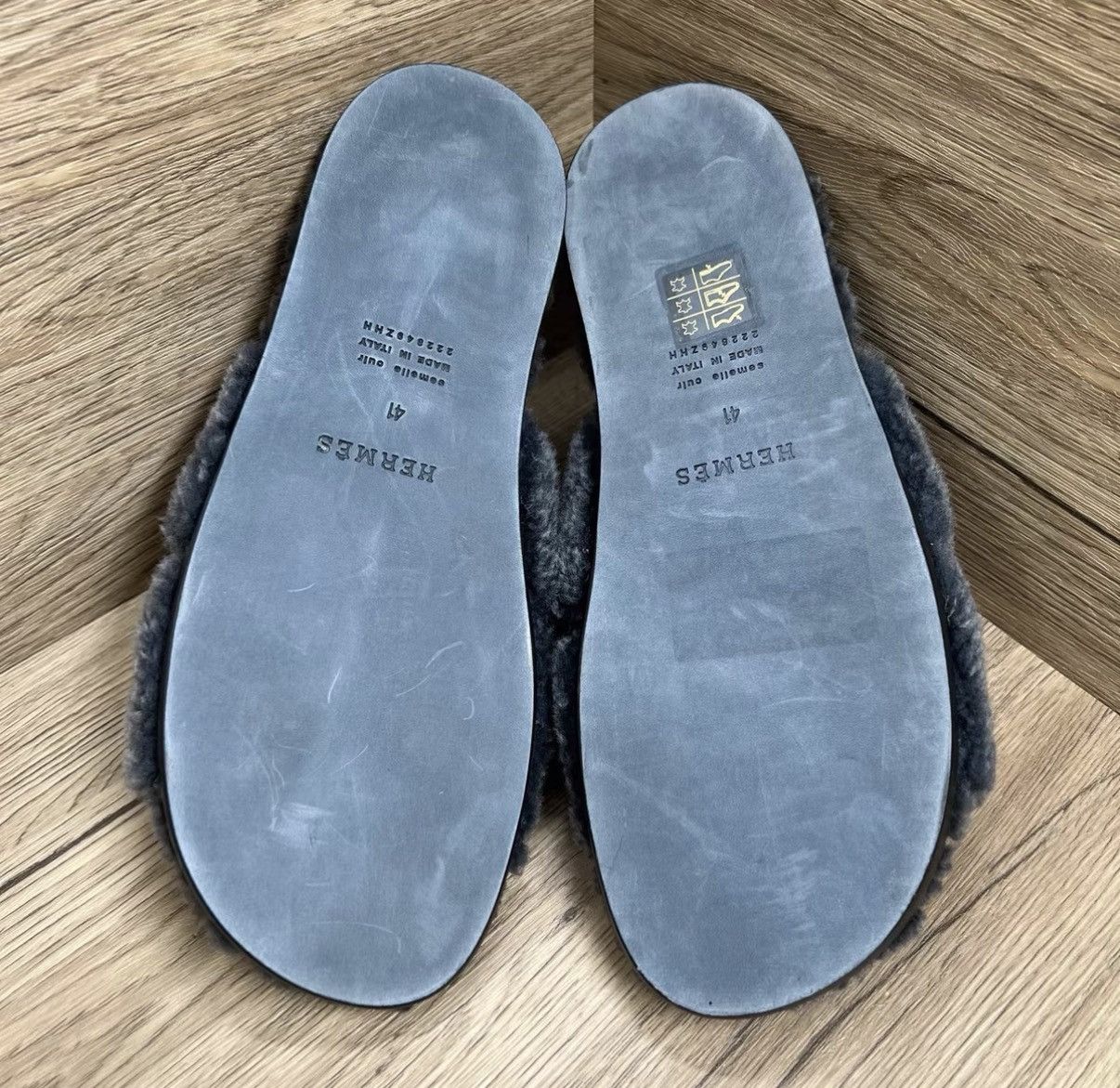 Hermes Hermès Lzmir Grey Teddy H Slippers J41 Size US 11 / IT 41 - 6 Thumbnail