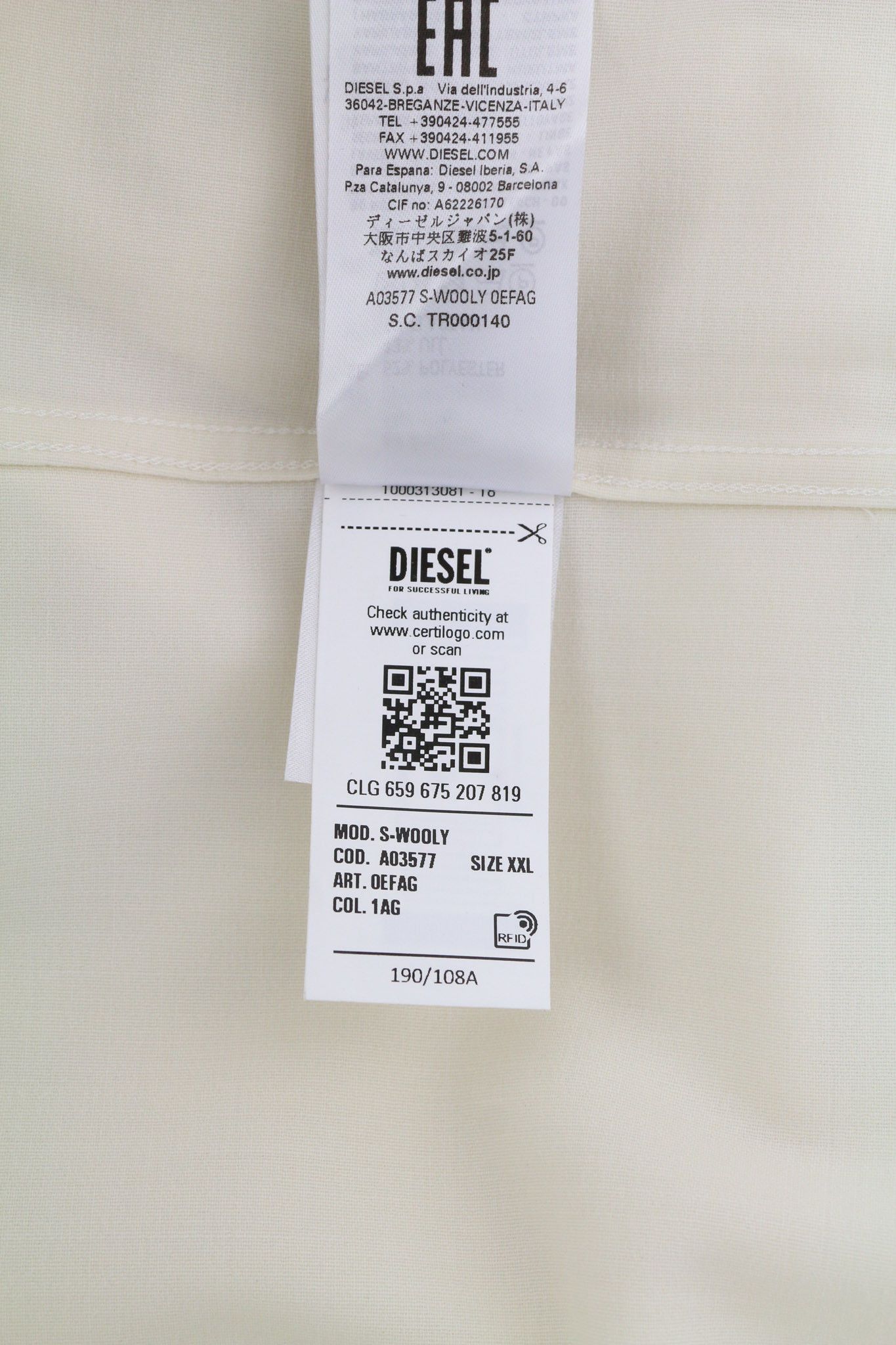 Diesel S-WOOLY 2XL Wool Blend Notched Light 40535 Size US XXL / EU 58 / 5 - 9 Thumbnail