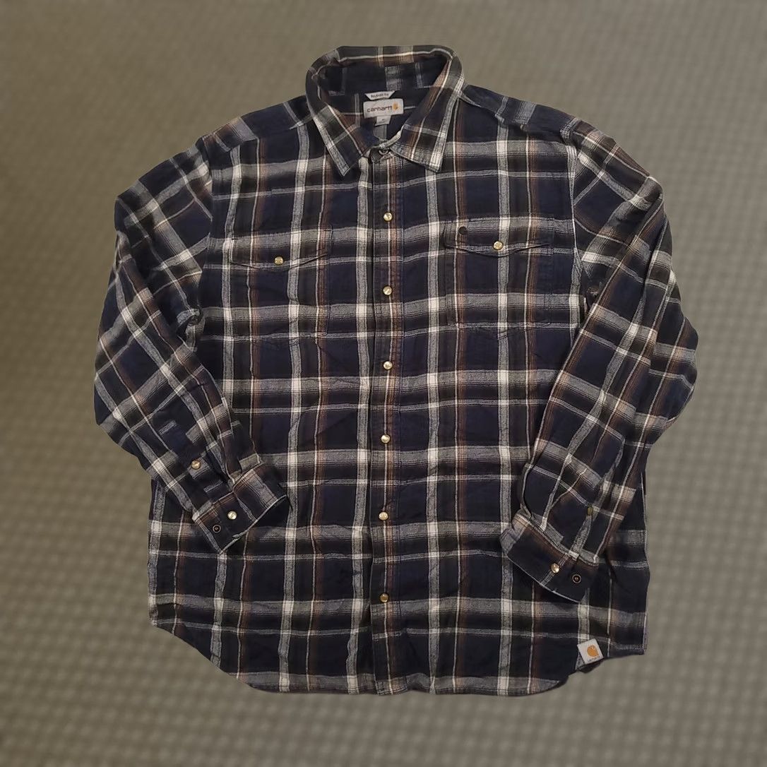 Carhartt Carhartt Shirt Men XL Relaxed Fit Pearl Snap Western Blue Plaid Size US XL / EU 56 / 4 - 1 Thumbnail
