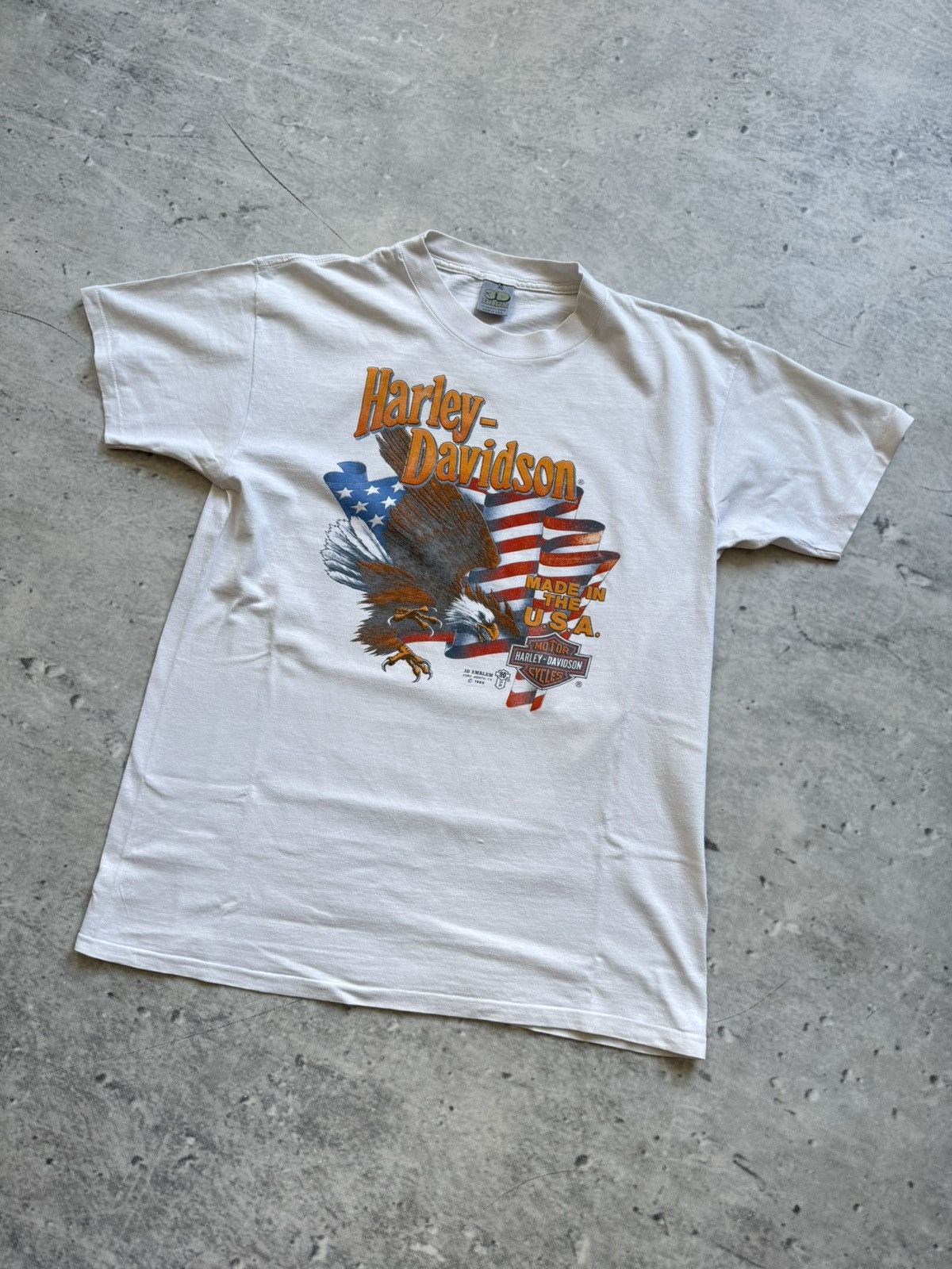 Harley Davidson rare white tee 3d emblem 1989 USA