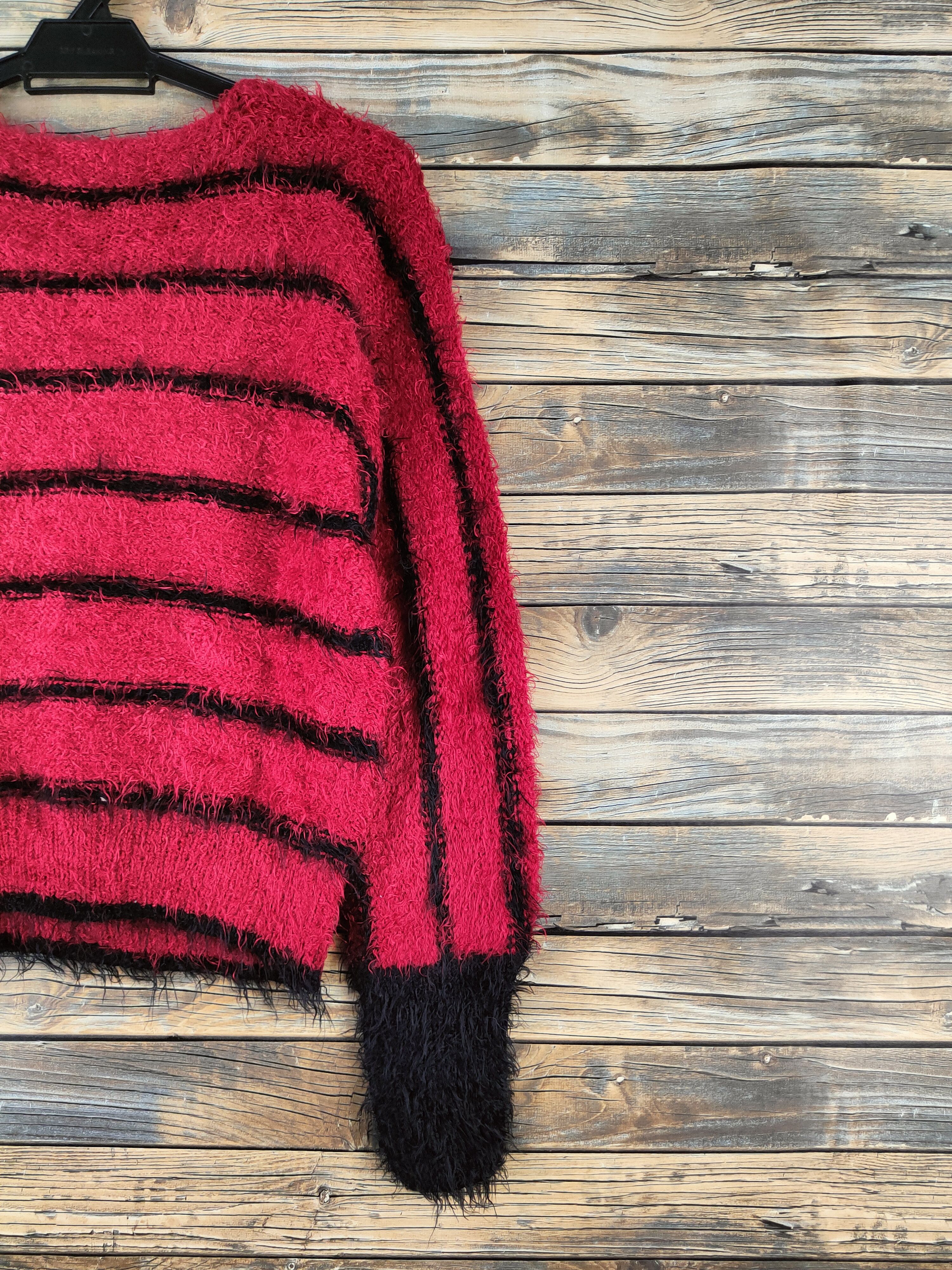 Japanese Brand DL Real X Red Black shaggy Fur Mohair Knitwear #46-1005 Size M / US 6-8 / IT 42-44 - 9 Thumbnail