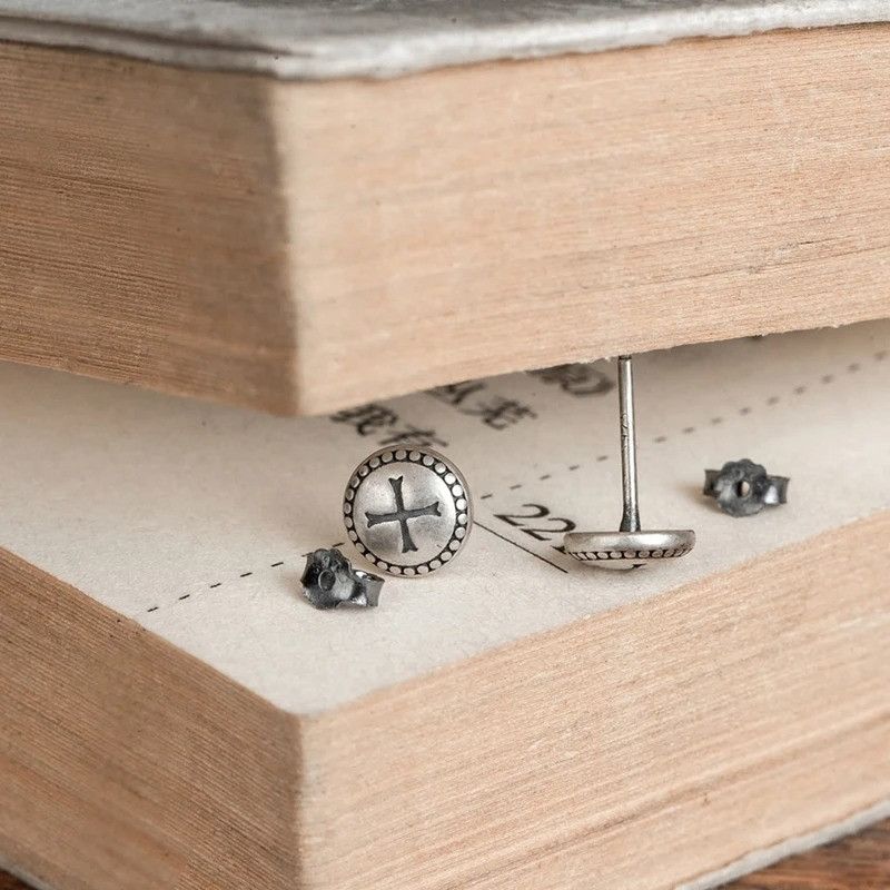 Jewelry Buttons Cross Stud Earrings 925 Sterling Silver Ear Gift Size ONE SIZE - 4 Thumbnail