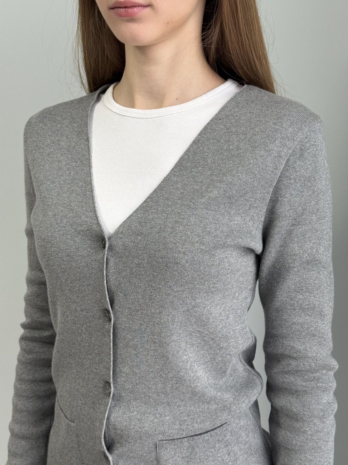 Miu Miu Prada Grey Cotton V-Neck Cardigan Button Front Knit Sweater Size S / US 4 / IT 40 - 6 Thumbnail