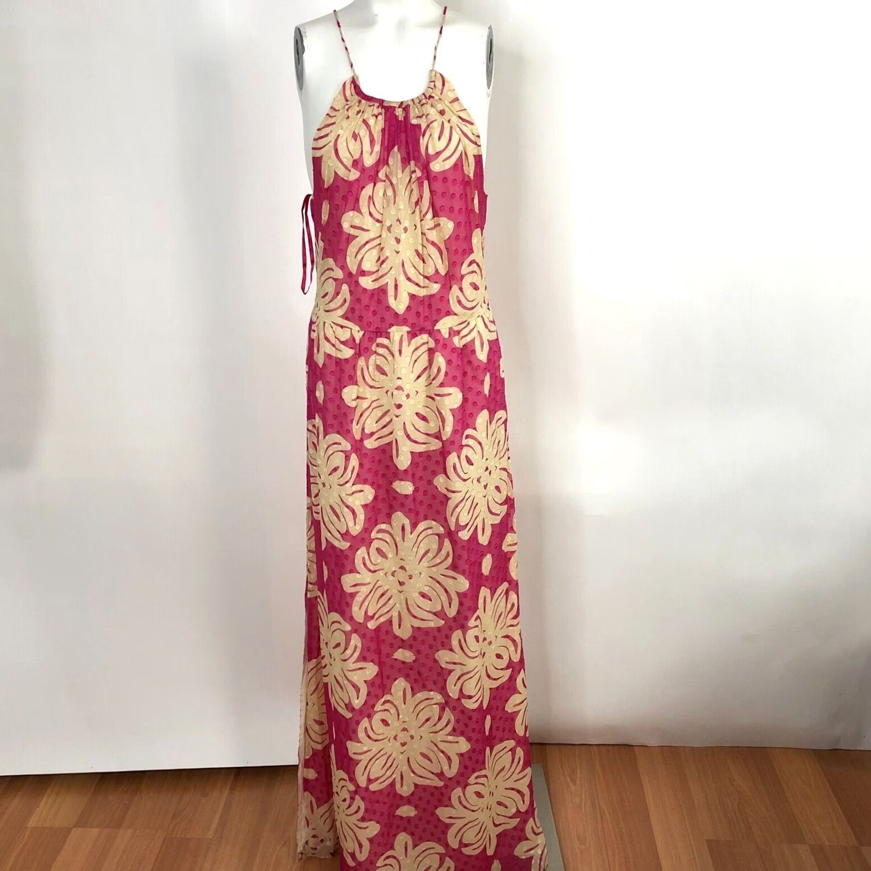 Vineyard Vines Vineyard Vines Maxi Dress Halter Pink Ivory 4 Women Sleeveless Long Silk Blend 14 Size S / US 4 / IT 40 - 2 Thumbnail