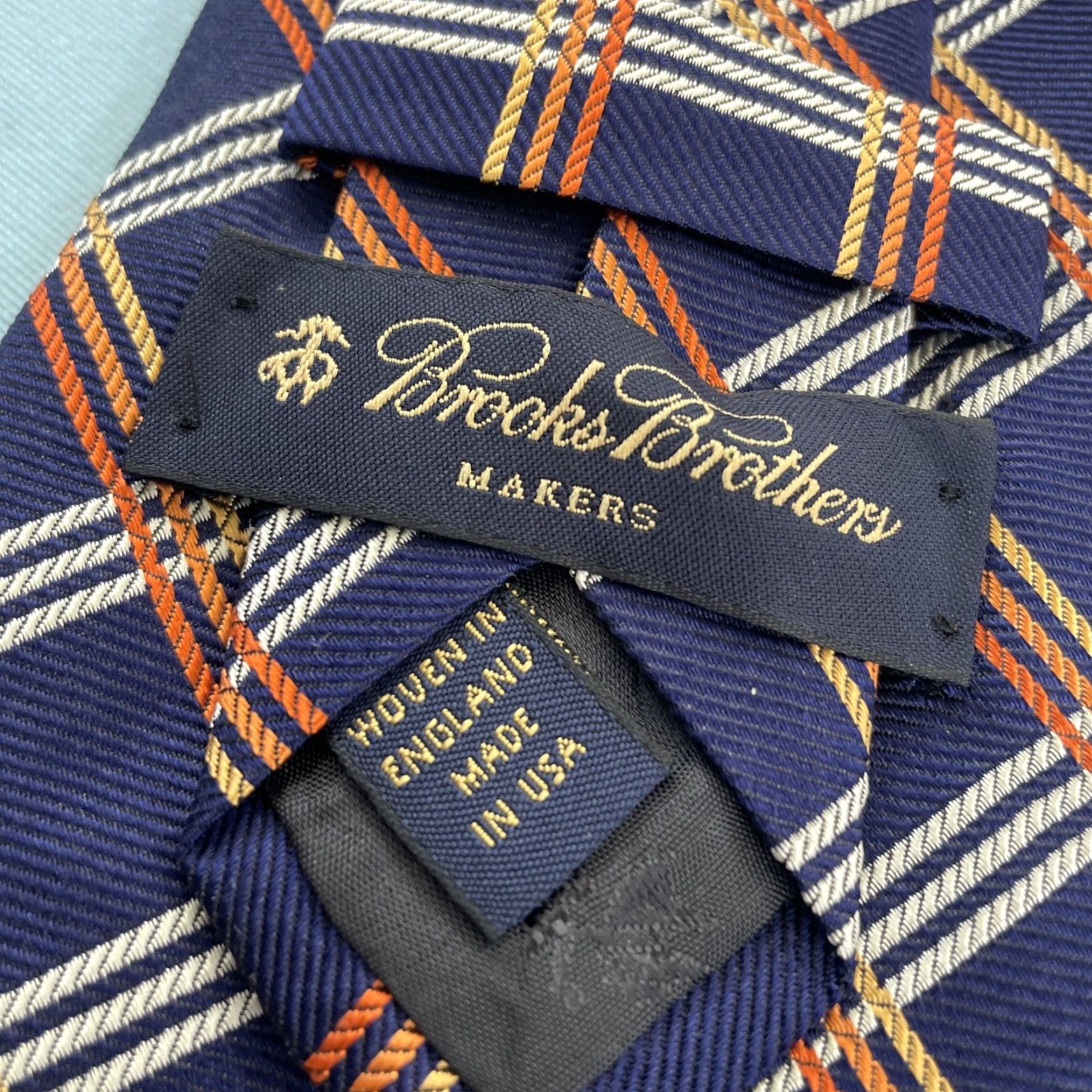 Brooks Brothers VINTAGE Brooks Brothers Makers Silk Tie 4x61" Woven Plaid Geometric Blue Orange Red USA Men Tie 100% Silk Handmade Wide Necktie Vintage 1990s Size ONE SIZE - 4 Thumbnail