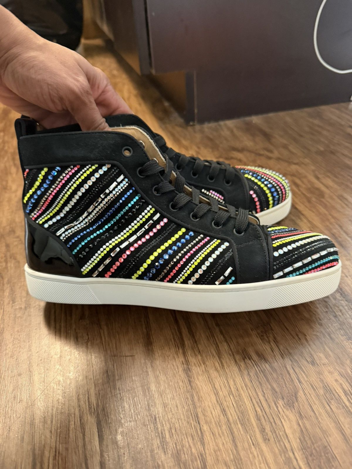 Christian Louboutin Black multicolor strass hightop sneakers