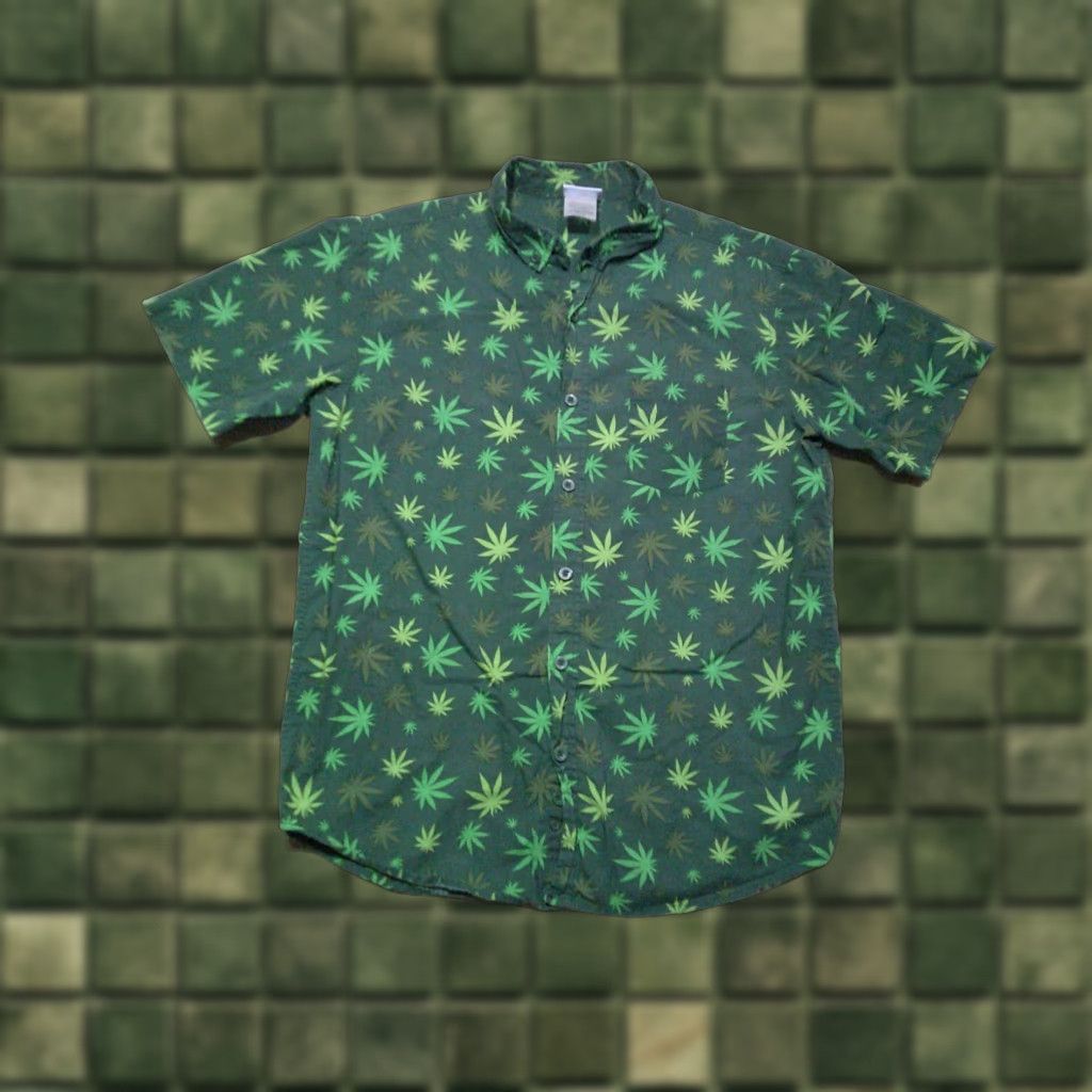 Vintage Spencers Weed Leaf Marijuana Button Up Shirt Mens Medium Green AOP Size US L / EU 52-54 / 3 - 1 Thumbnail