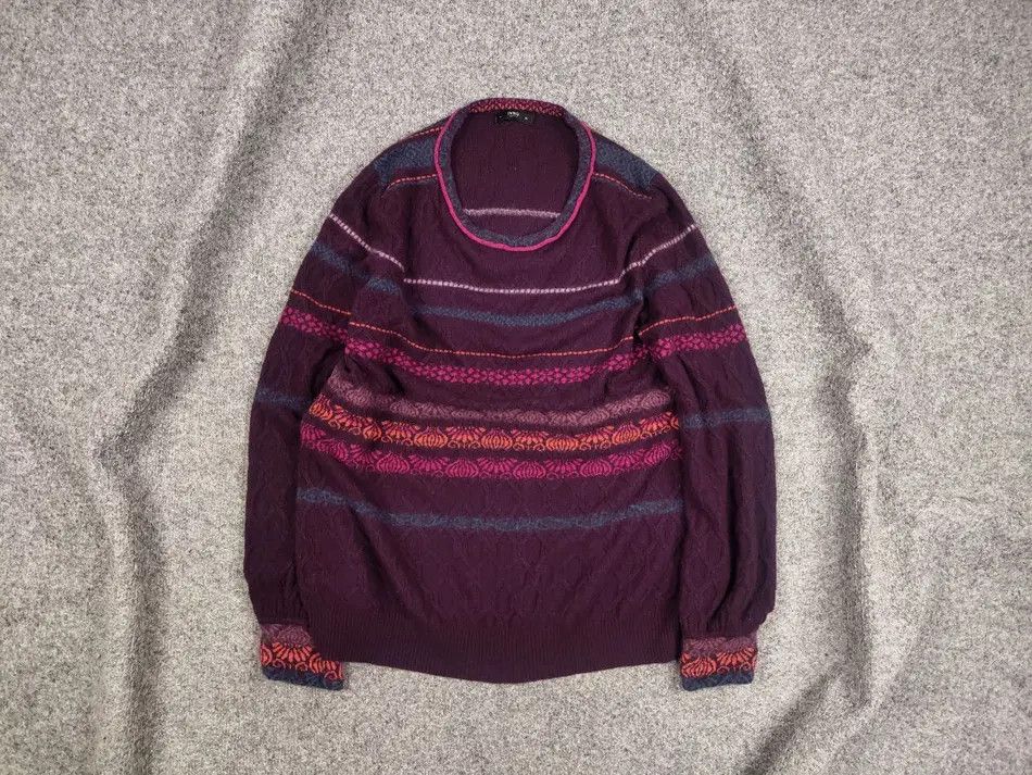 Japanese Brand Ivko Structure pullover pattern Wool blackberry Sweater Size L / US 10 / IT 46 - 1 Thumbnail