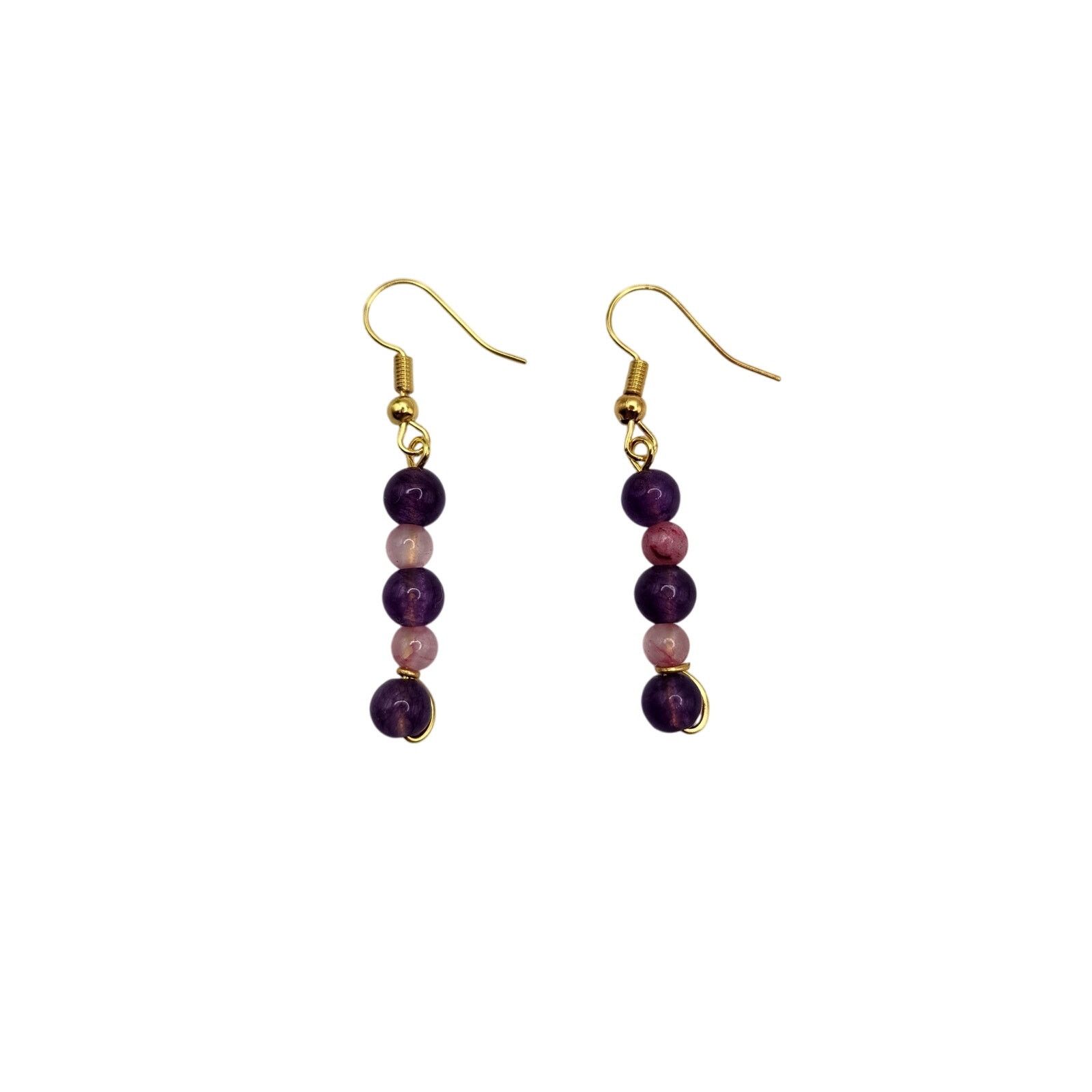 Other Handmade Purple Agate & Persian Pink Jade Dangle Earrings 2" Size ONE SIZE - 8 Thumbnail