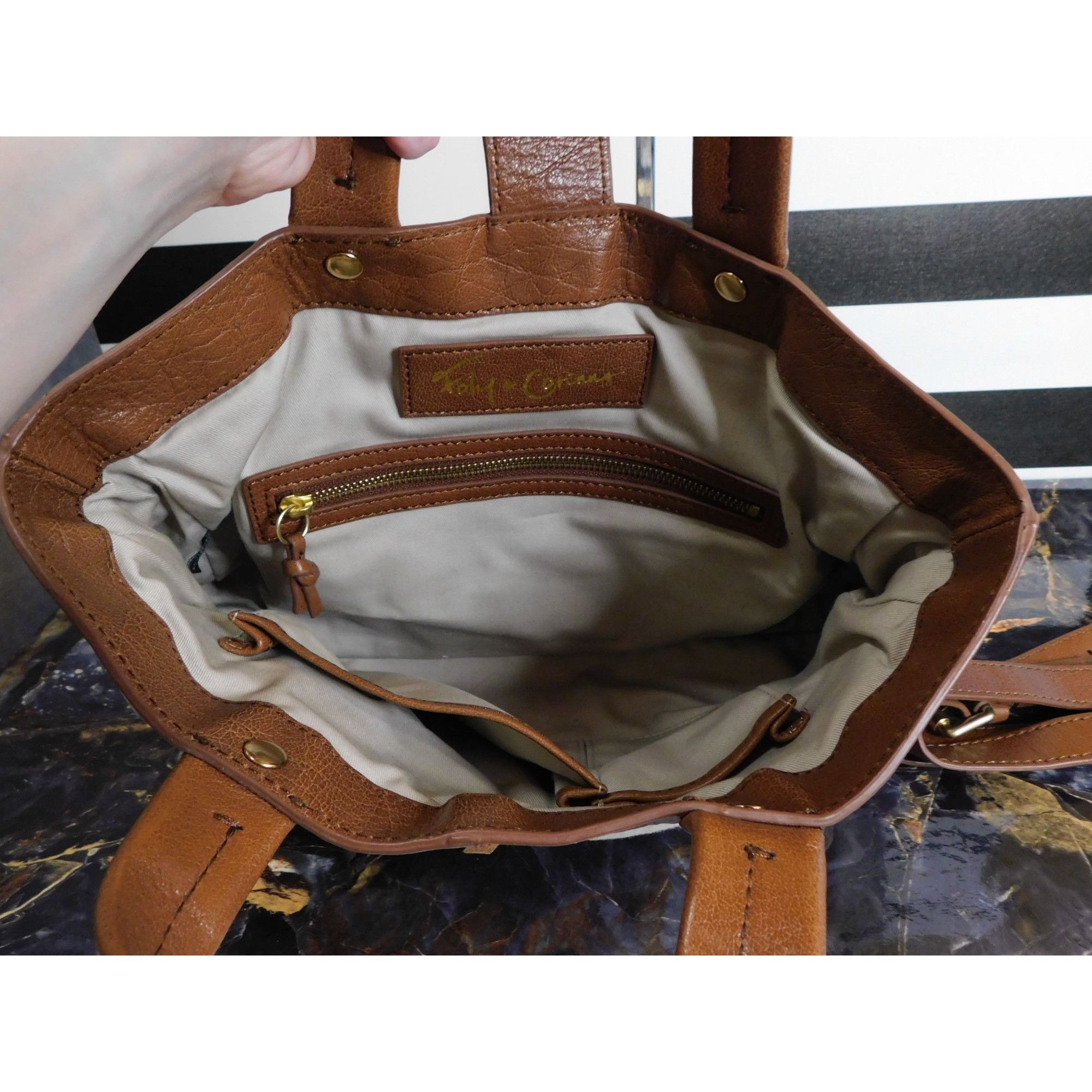 Other Foley + Corinna Brown Leather & Beige Canvas Shoulder Bag Wi Size ONE SIZE - 3 Thumbnail