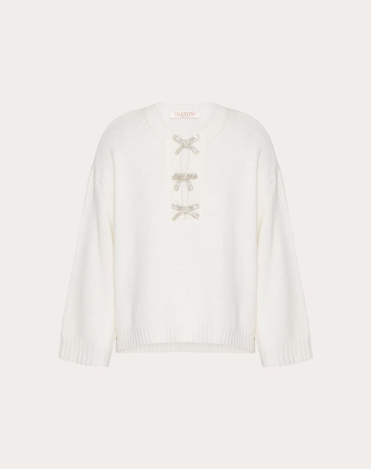 Valentino o1s1wg110525 Embroidered Wool Jumper in White Size S / US 4 / IT 40 - 1 Thumbnail