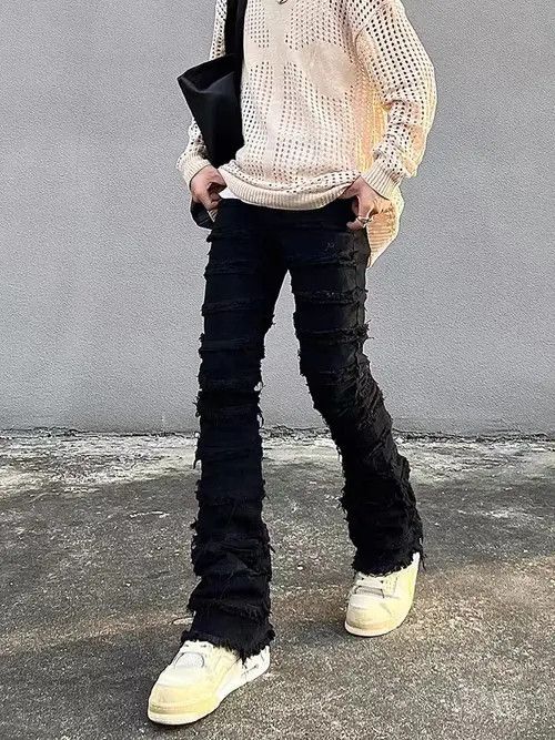 image of Vintage Ruined Raw Edge Micro-Flared Jeans in Black, Men's (Size 32)